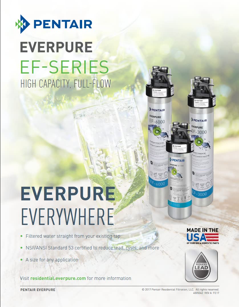 Pentair Everpure EF-1500 Quick-Change Water Filter Cartridge Replacement - NSF Certified Lead Reduction (EV985850) | 1500 Gallon Capacity & 0.5 Micron Filtration | Compatible with Everpure EF-1500 Drinking Water Systems | Ideal for Home, Office & Commercial Use