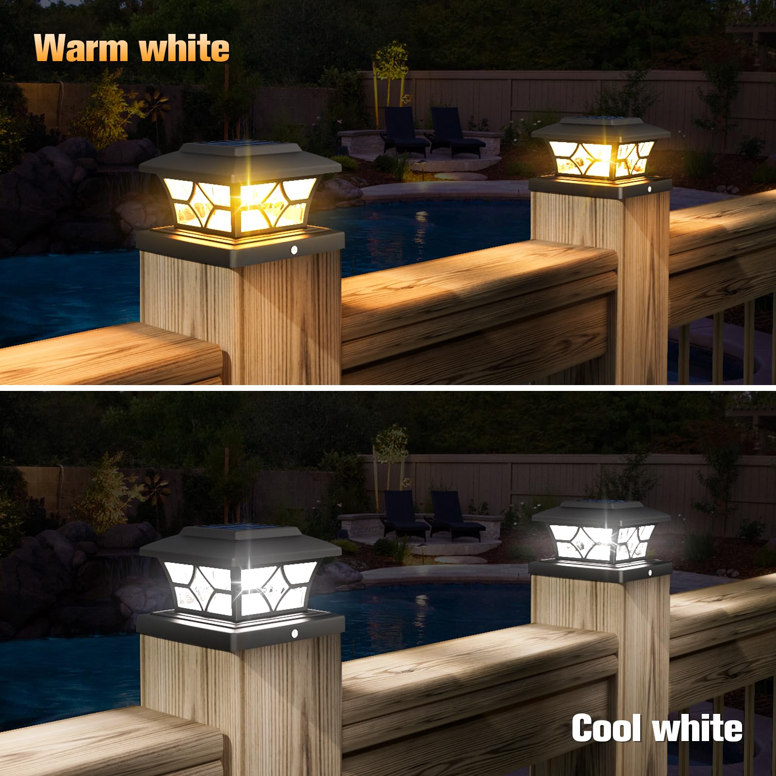 VOLISUN 8Pack Solar Post Cap Lights Outdoor - Waterproof Solar Powered Fence Lights for 4x4 Vinyl/Wood Posts - Cool & Warm White LED Deck Lights for Garden, Patio, Porch, Pathway & Backyard Lighting