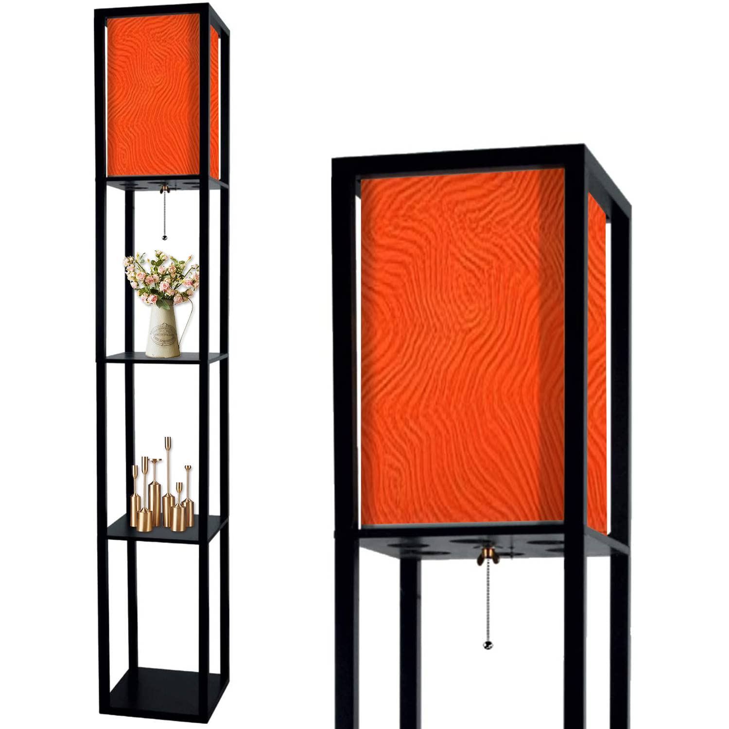 Modern LED Floor Lamp with Shelves & Linen Shade - Tall Corner Standing Lamp for Living Room, Bedroom, or Office - Stylish Lighting for Home Decor, Reading Nook & Cozy Ambiance