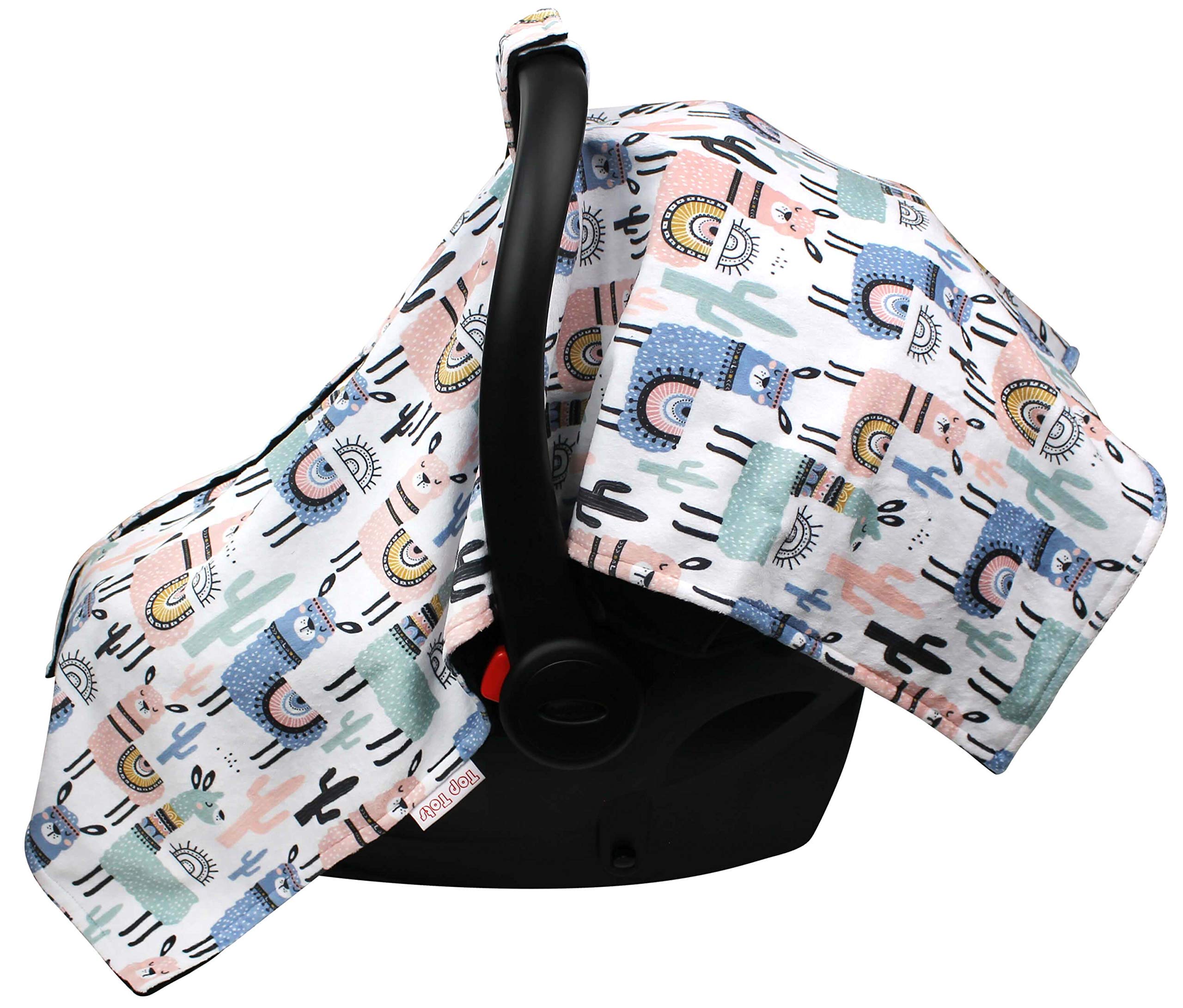 Emperor Llamas Baby Car Seat Canopy Cover with Soft Black Minky Dot Fabric - Premium Infant Car Seat Shade for Sun Protection & Privacy (Perfect for Strollers, Shopping Trips & Outdoor Adventures)