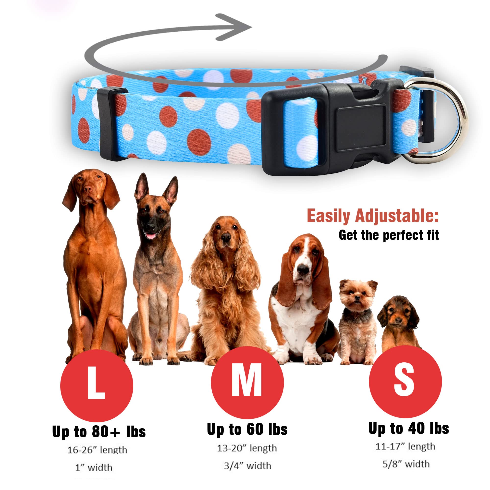 Native Pup Polka Dot Dog Collar - Adjustable Pet Collar for Small, Medium & Large Dogs - Cute Fabric Design for Puppies & Adult Dogs - Perfect for Daily Walks, Training & Grooming