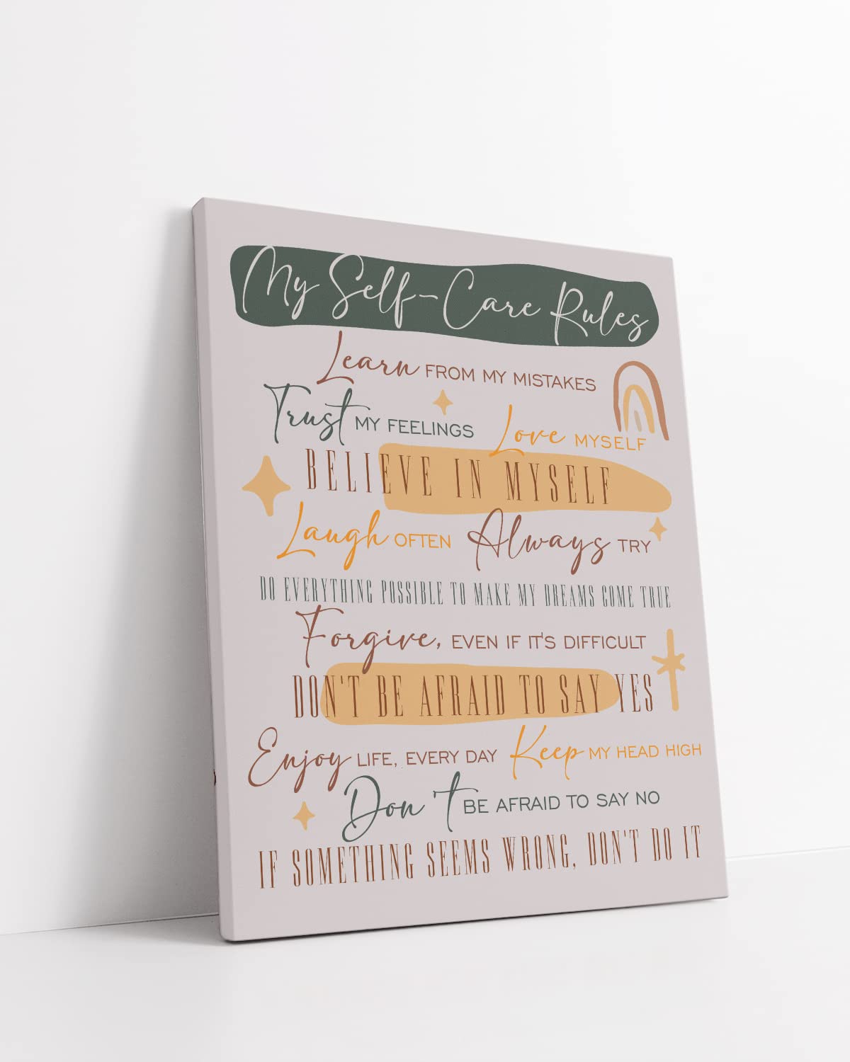 Self-Care Positive Quotes Wall Art - Motivational Canvas Print for Women & Men - Inspirational Classroom Decor - Uplifting Encouragement Gift for Home, Office, Bedroom - Ready to Hang 24x30 Inch Canvas