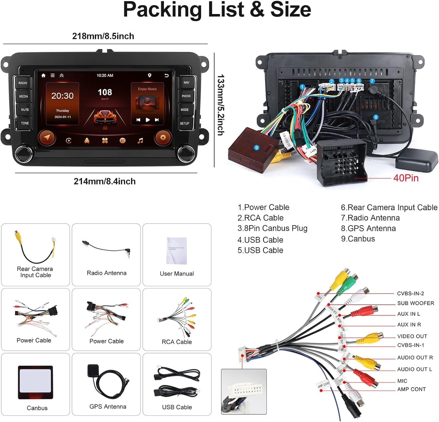 2G+64G Android 13 Car Stereo for Volkswagen VW Jetta Tiguan Beetle Passat Golf Polo - 7