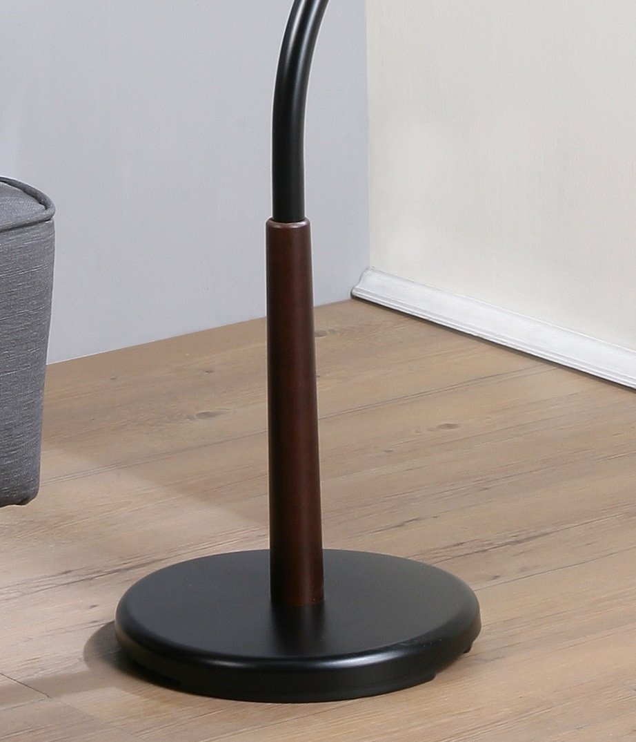 Roundhill Furniture Arles Metal Standing Coat Rack - Black & Walnut Finish | Freestanding Entryway Organizer for Hats, Jackets & Umbrellas | Perfect for Home, Office & Mudroom Storage