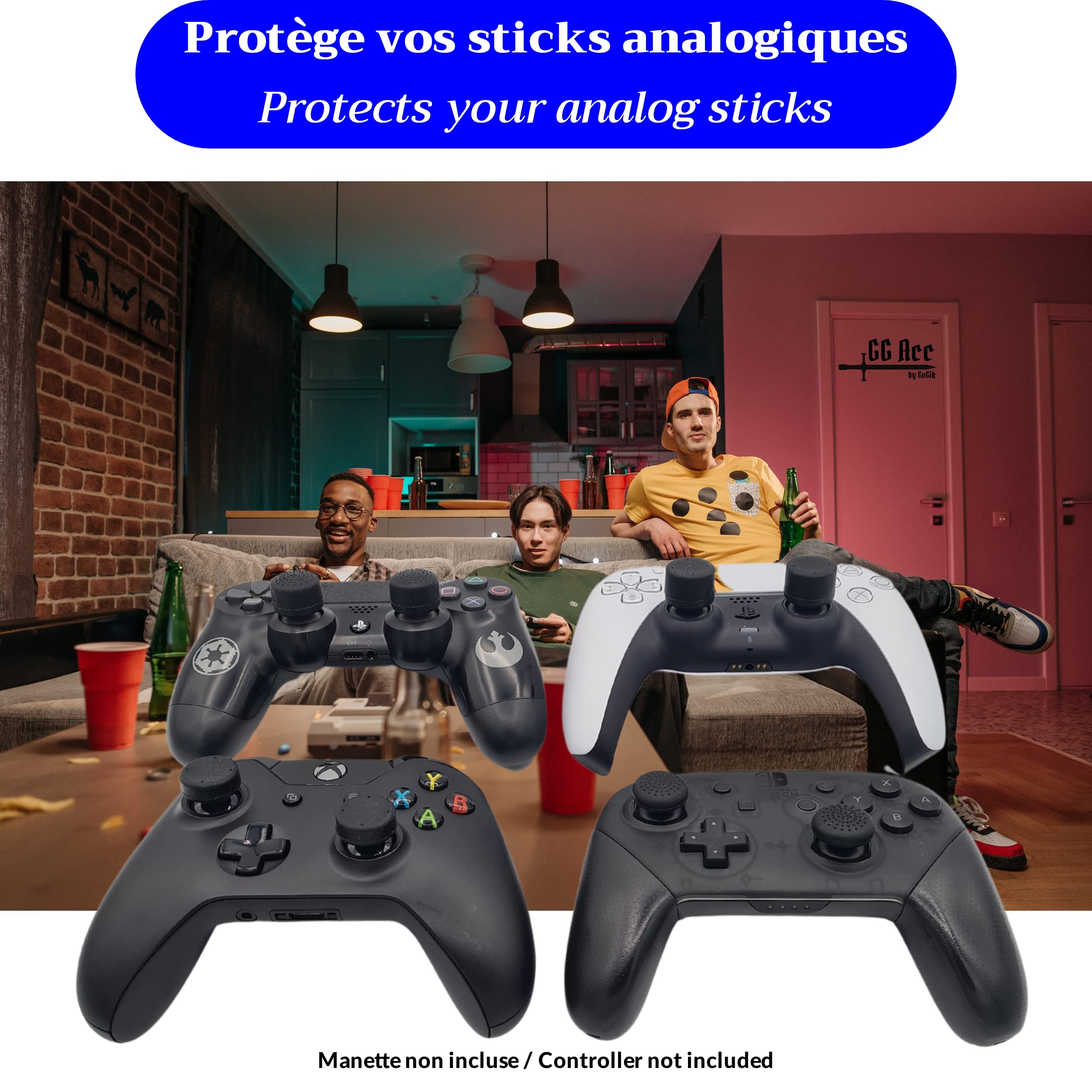 8-Pack Black Thumb Grip Caps for PS5, PS4, PS3, Xbox One, Xbox Series X/S & Nintendo Switch Pro Controllers - Silicone Joystick Covers (4 Pairs, 2 Height Options) - Improve Gaming Comfort & Grip for Long Sessions