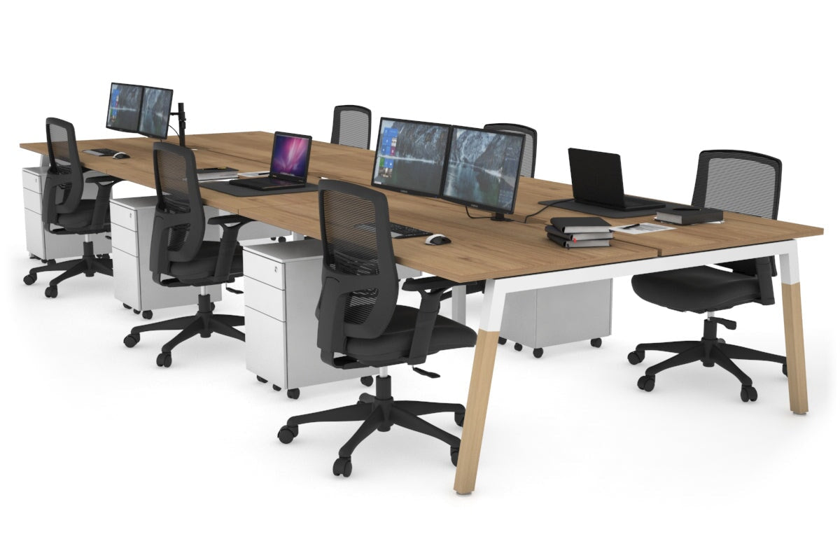 6-Person Office Workstation with Quadro A Legs & Wood Cross Beam - 1200L x 800W Cable Management Desk for Collaborative Workspaces