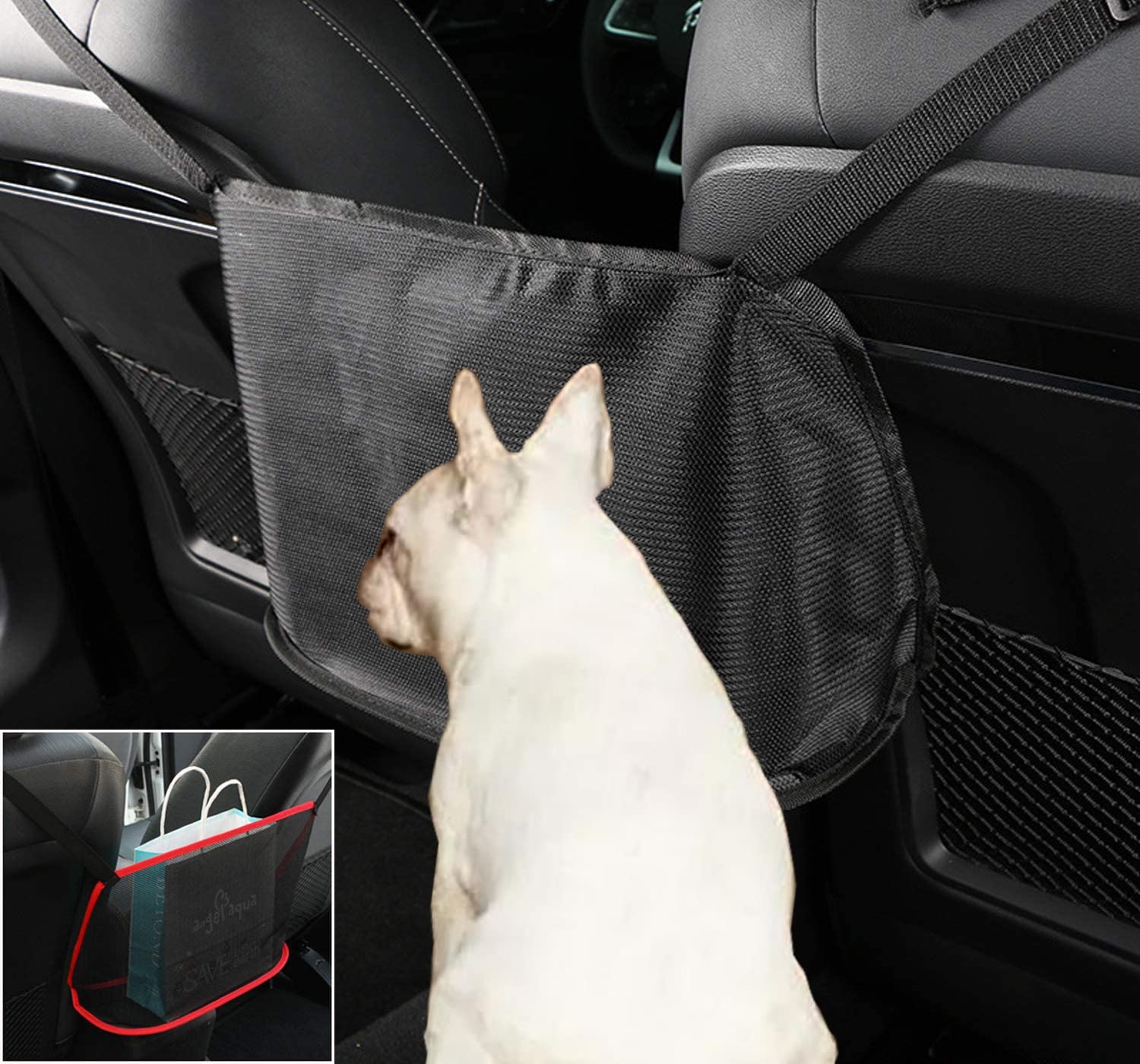 Car Seat Organizer Net - Pet & Kid Barrier, Mesh Storage for Bags & Handbags Between Seats - Durable Black Car Hanging Organizer for Drivers | Perfect for Road Trips & Family Travel