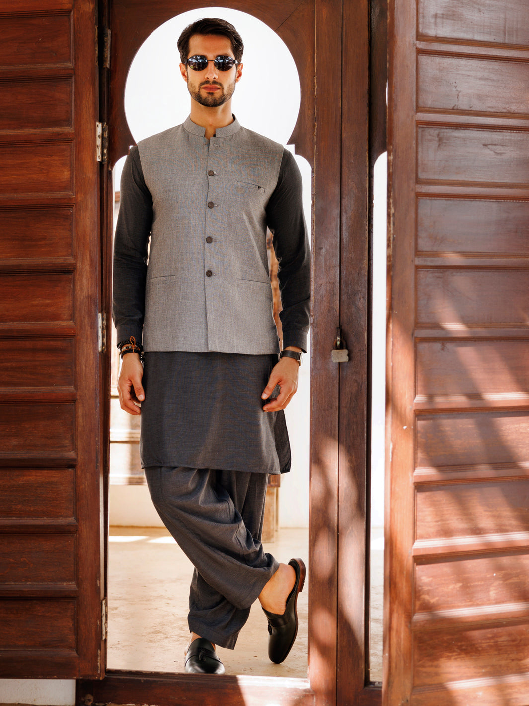 Elegant Blended Grey Waistcoat for Men by J. Junaid Jamshed | Formal & Casual Wear | Perfect for Office, Weddings & Special Occasions