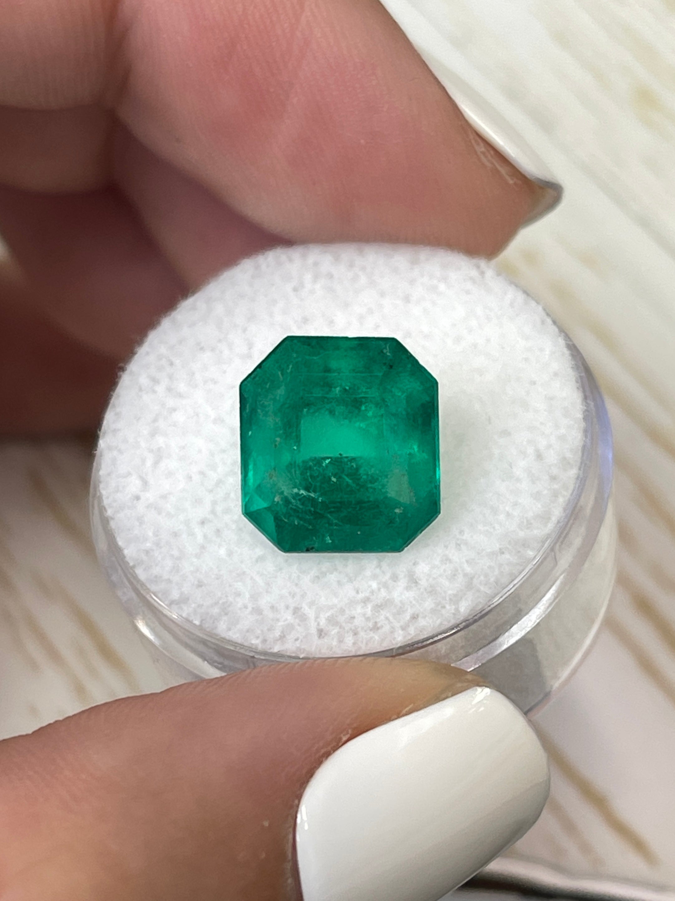 5.91 Carat 12x11mm Deep Green Natural Loose Colombian Emerald Gemstone - Emerald Cut for Jewelry Making, Engagement Rings & Luxury Gifts