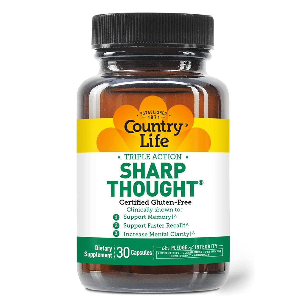 Country Life Triple Action Sharp Thought Capsules - 30 Count for Memory, Focus & Brain Health | Supports Cognitive Function & Mental Clarity | Ideal for Students, Professionals & Seniors