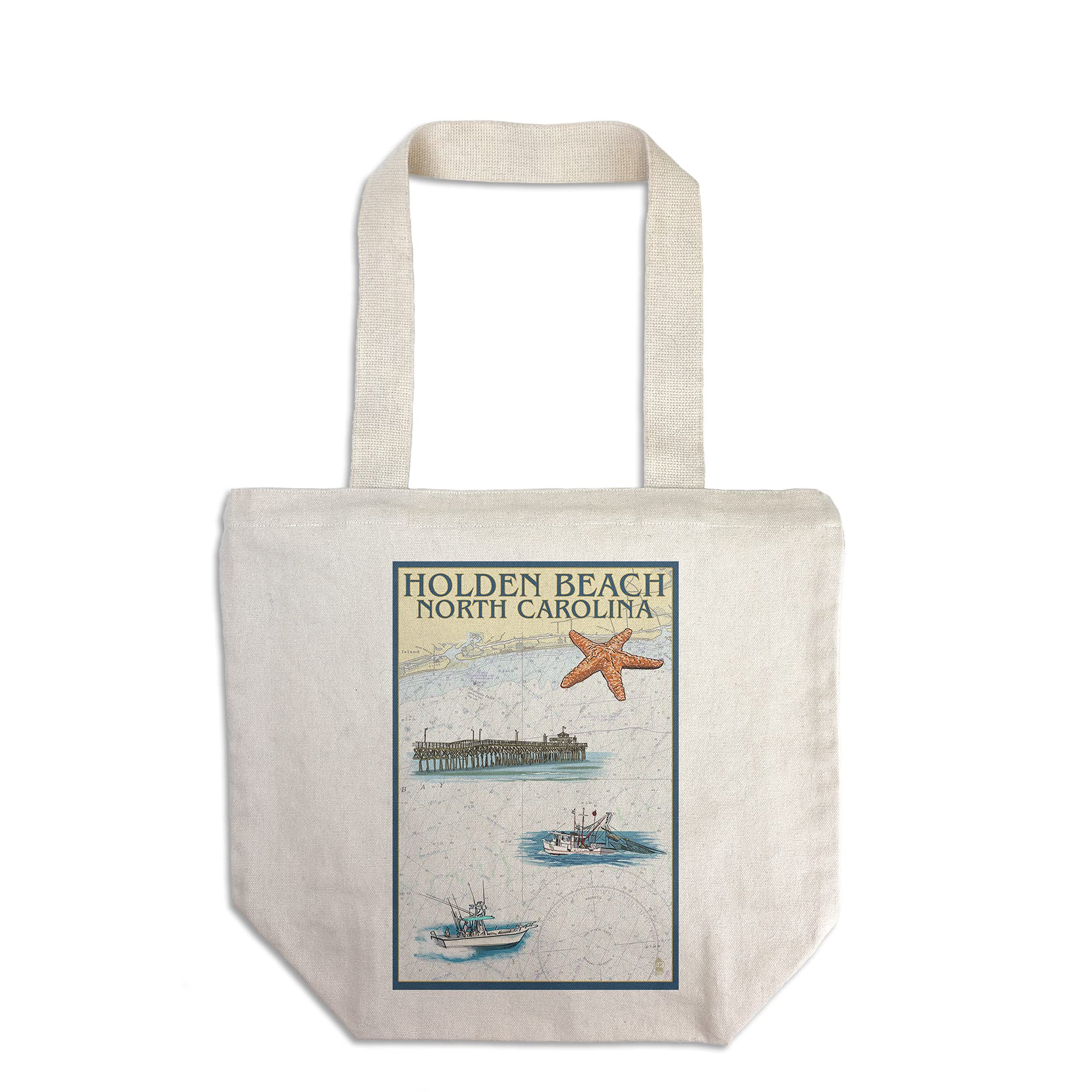 Lantern Press Holden Beach North Carolina Nautical Chart Tote Bag - 100% Cotton Canvas Reusable Shopping Bag - Perfect for Beach Trips, Groceries & Eco-Friendly Lifestyle