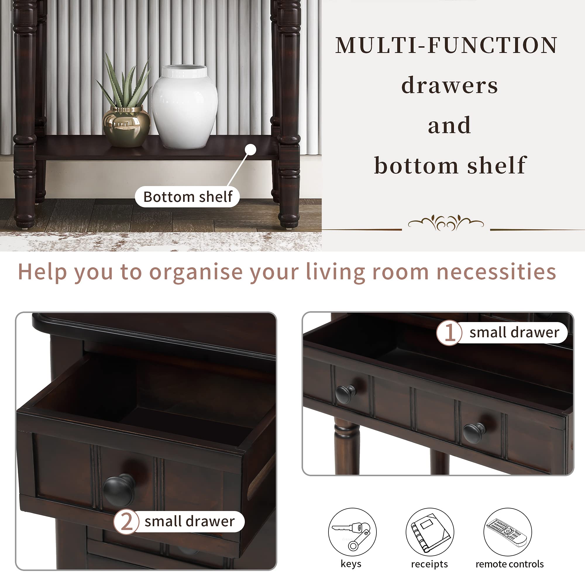 Merax Narrow Console Table with 3 Storage Drawers & Bottom Shelf - Slim Entryway Table, Hallway Sofa Table, Living Room Sideboard for Small Spaces | Perfect for Home Entry, Apartment Decor & Organizing Keys, Mail, Decor Items