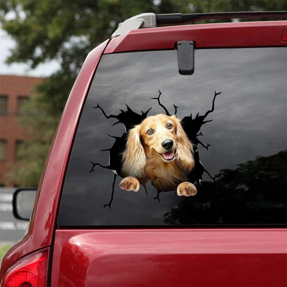 Realistic Longhaired Dachshund Car Decals - Pack of 2 High-Quality Dog Stickers for Windows & Walls (8