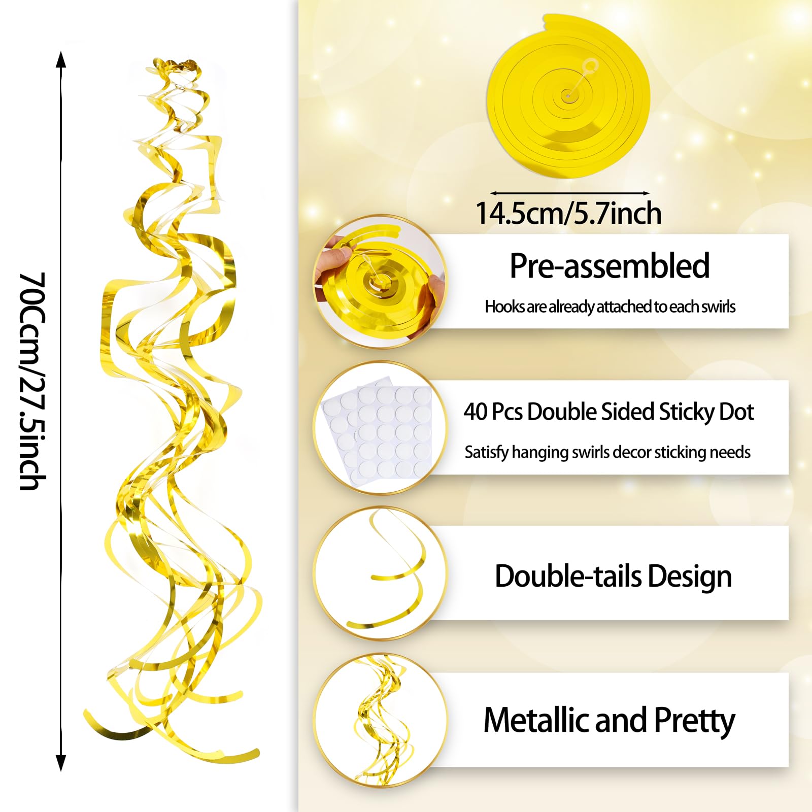 36Pcs Gold Hanging Swirl Decorations - Premium Foil Swirls & Streamers for Ceiling Decor - Perfect for Graduation, New Year's Eve 2025, Hollywood Theme Parties & Celebrations (Gold) - Great for Photo Backdrops, Event Centerpieces & Festive Home Decor