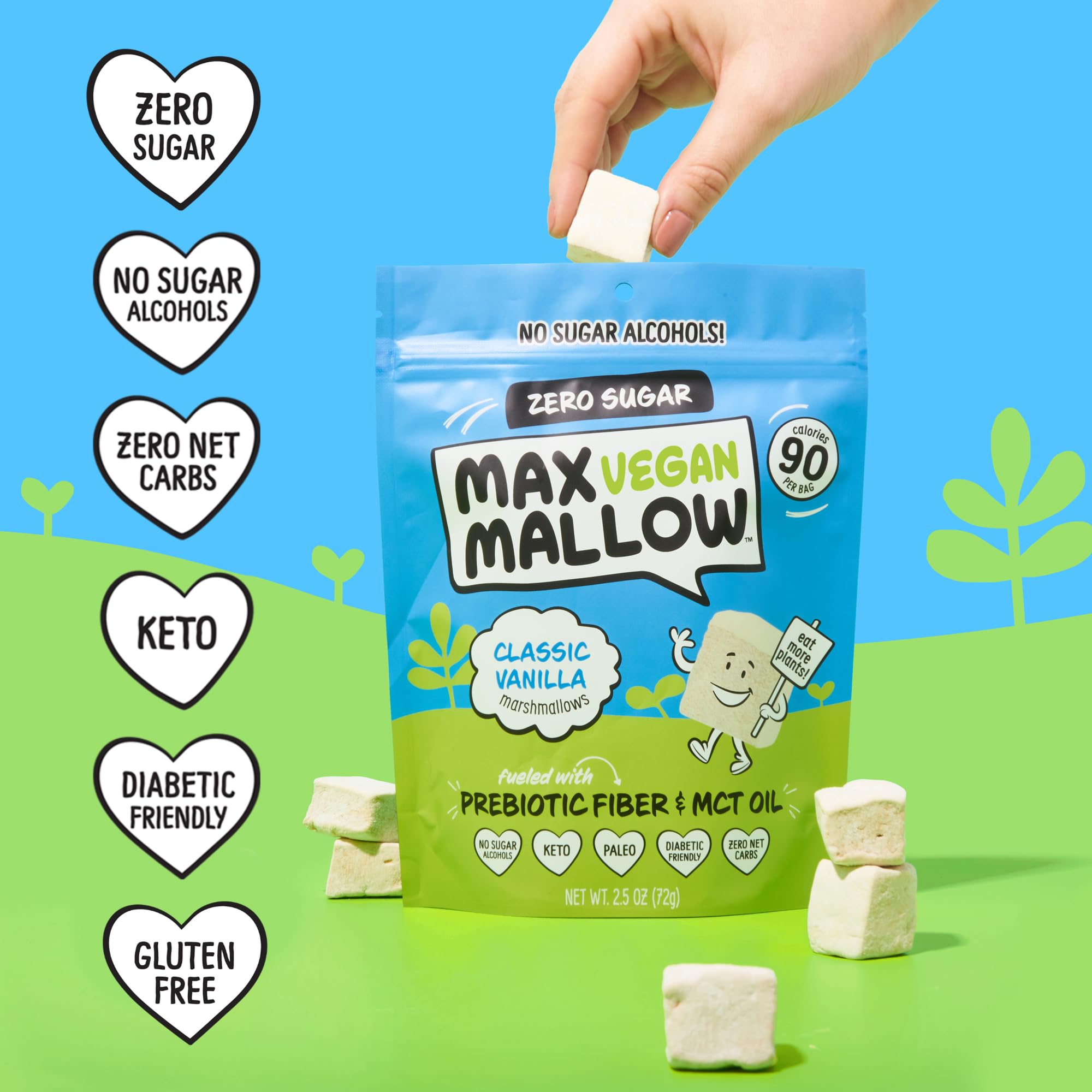 Max Mallow Vegan Sugar-Free Marshmallows - Keto-Friendly, Low-Carb, Gluten-Free | Fluffy & Delicious Zero Sugar Treats for S'mores, Hot Cocoa, Baking & Desserts | Perfect for Campfires, Diets & Healthy Snacking (3-Pack)