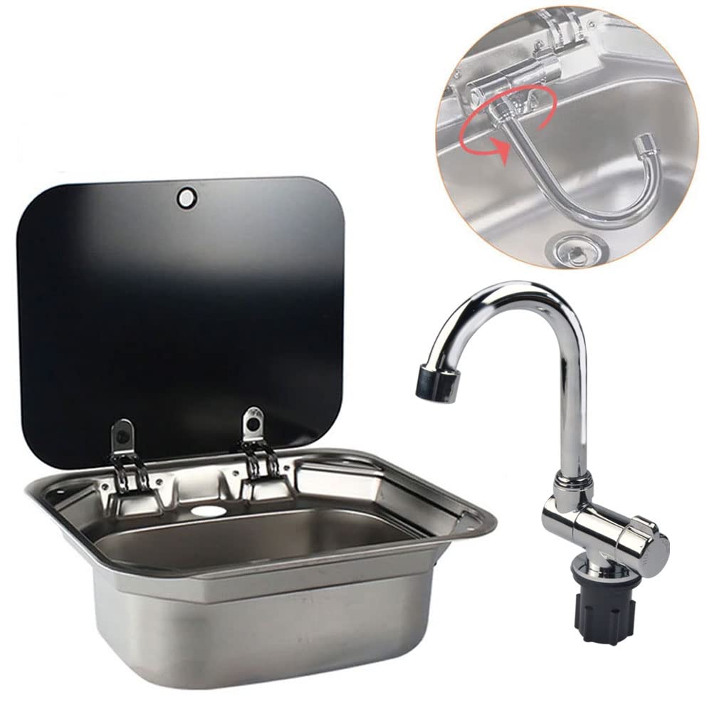 360 Degree Swivel Folding Faucet - Hot & Cold Water Kitchen Sink Faucet for RV, Marine, Camper, Boat | Bathroom, Deck & Caravan Accessories | Perfect for Outdoor Adventures & Compact Spaces