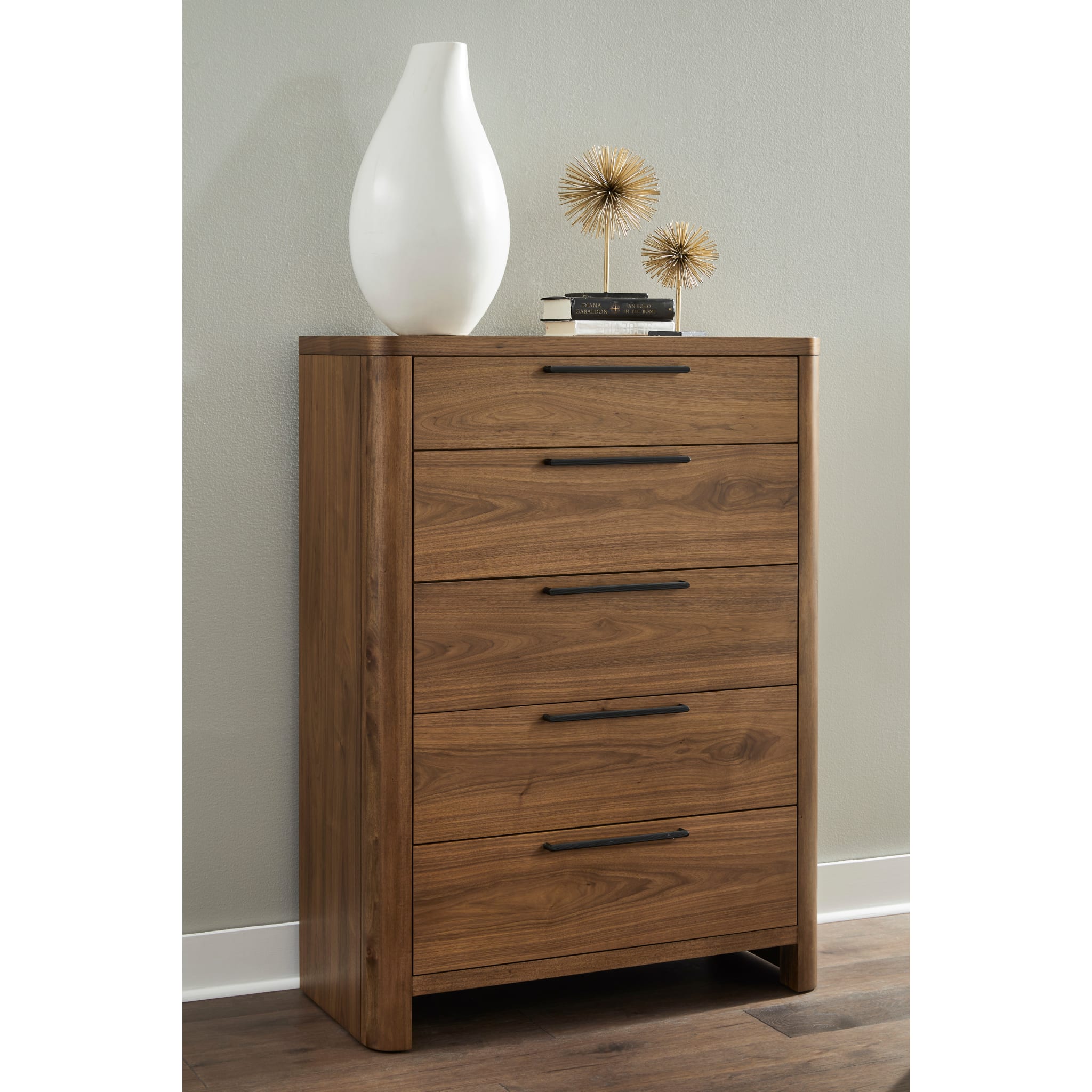 Totes 5-Drawer Chest in English Walnut - Stylish Wooden Storage Organizer for Bedroom, Closet, or Nursery
