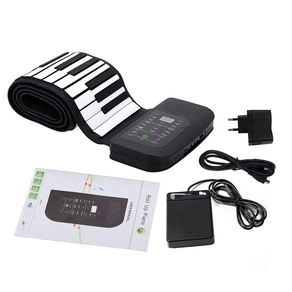 88-Key Roll Up Piano Portable USB Keyboard - Flexible Silicone Foldable Hand-Rolling Piano with Sustain Pedal - Perfect for Travel, Home Practice & Music Education