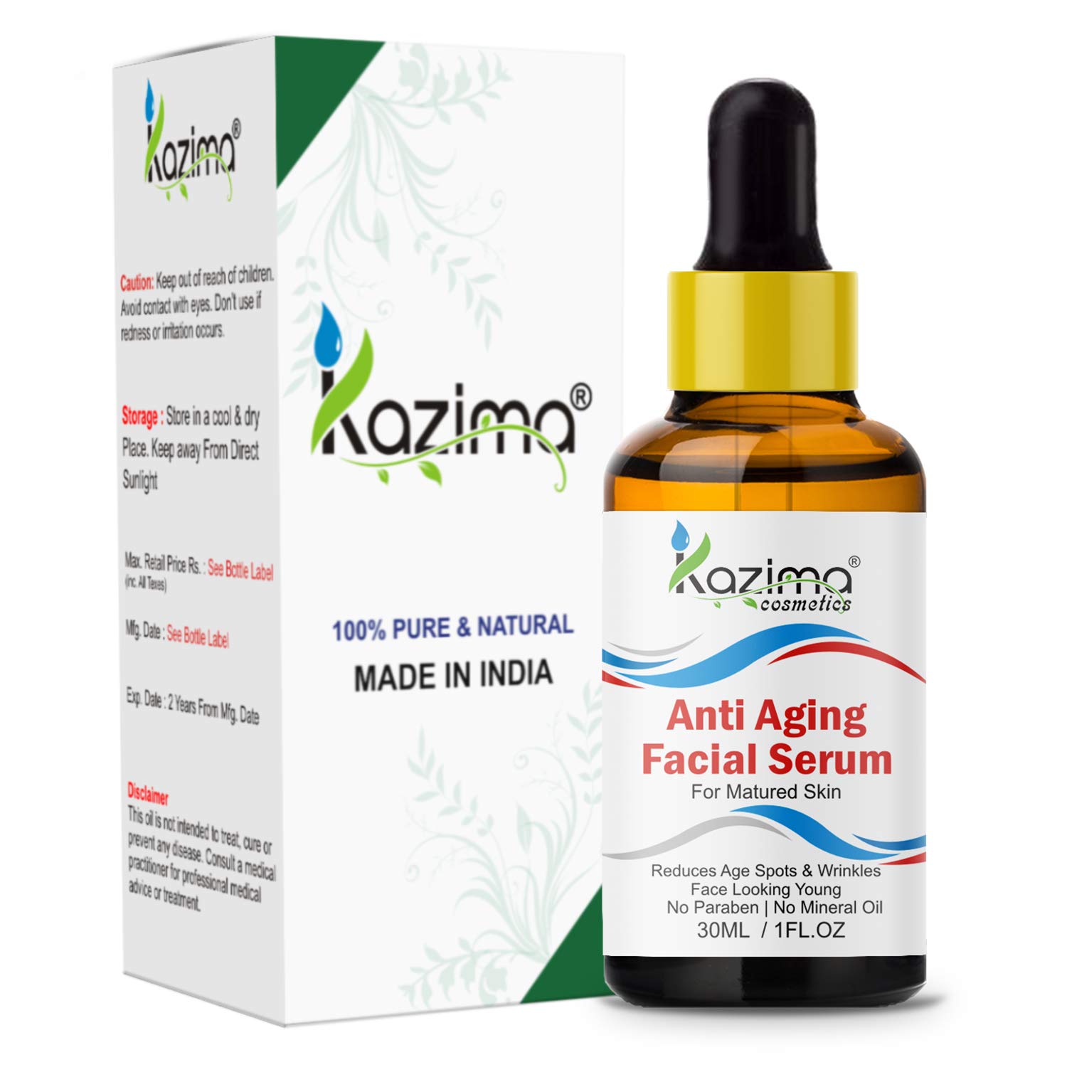 KAZIMA Anti Aging Facial Serum (30ML) - Natural Argan, Rosehip, Pomegranate & Cucumber Oil for Wrinkles, Pigmentation & Age Spots | Sulfate, Paraben & Mineral Oil Free | Perfect for Nighttime Skincare & Daily Moisturizing Routine