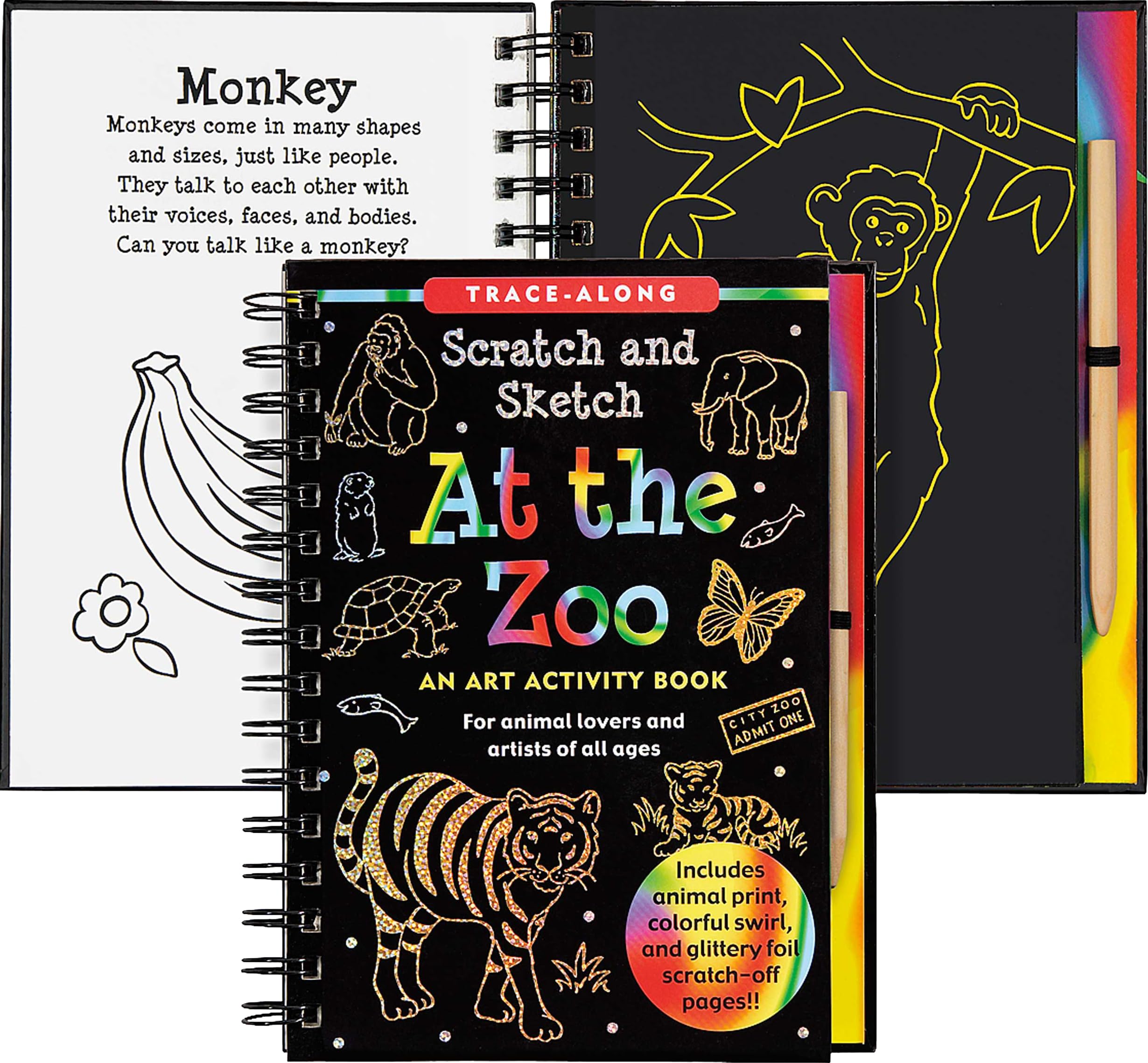 At the Zoo Scratch & Sketch Art Activity Book for Animal Lovers - Trace-Along Drawing Kit for Kids & Adults - Perfect for Creative Play, Travel Entertainment & Educational Gifts