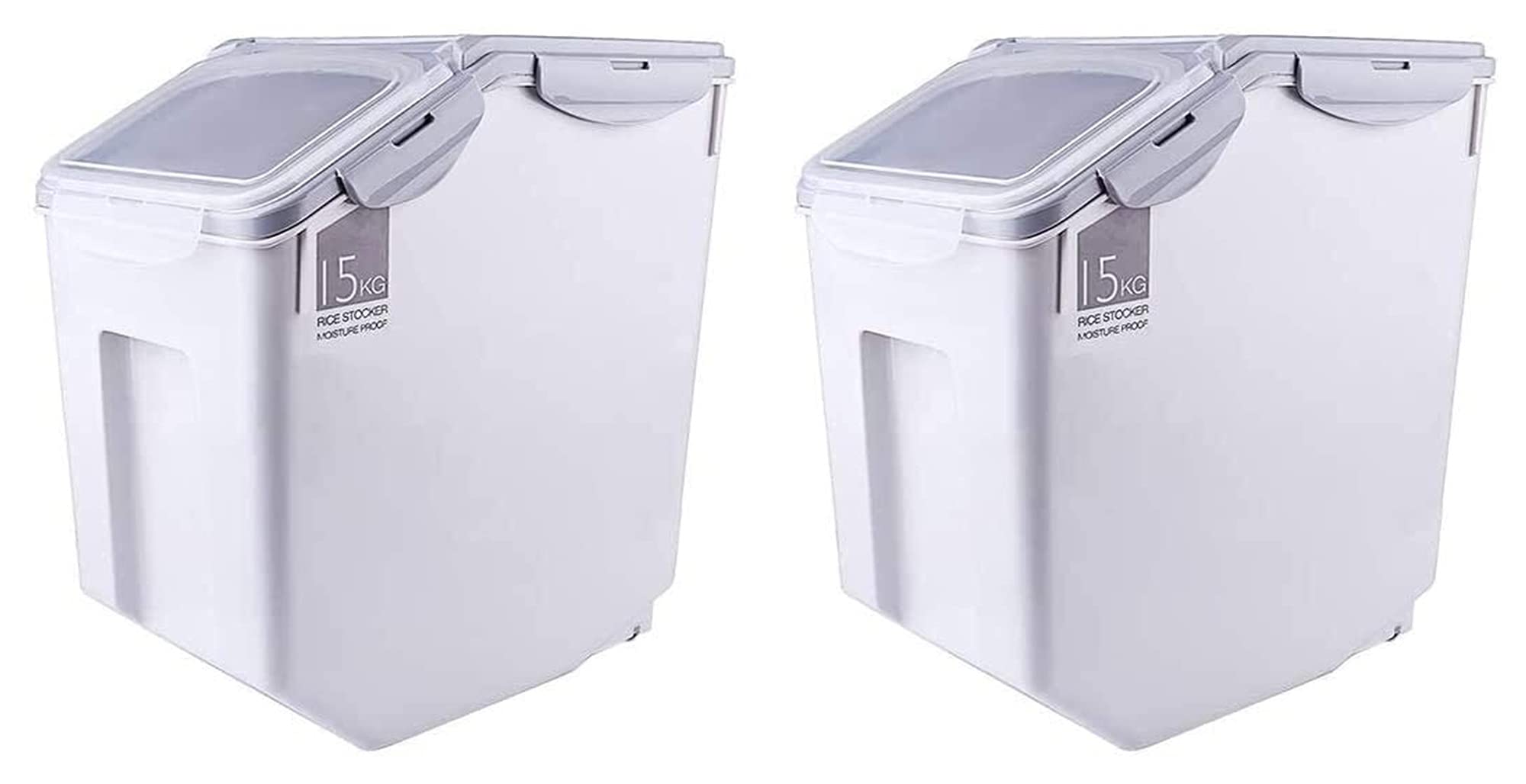 ACCDUER 2-Pack 15KG Grain Storage Bins - Airtight Rice & Flour Containers for Cereal, Pasta, Kitchen Organization | Perfect for Pantry, Restaurant & Bulk Food Storage