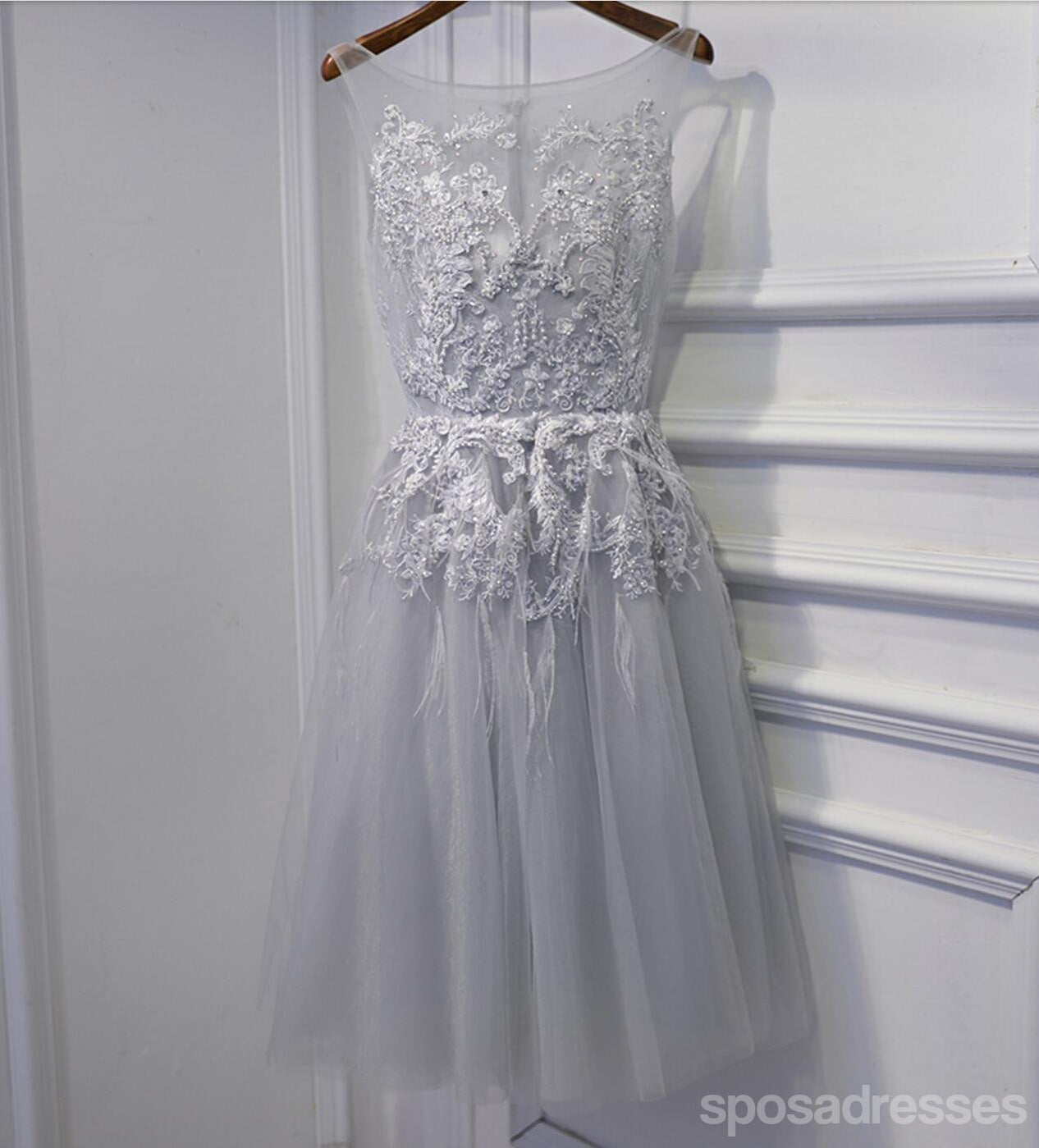 Elegant Gray Lace Beaded Short Prom Dress for Homecoming | Affordable Party Dress for Teens | Perfect for Dances, Formals & Special Occasions | CM262