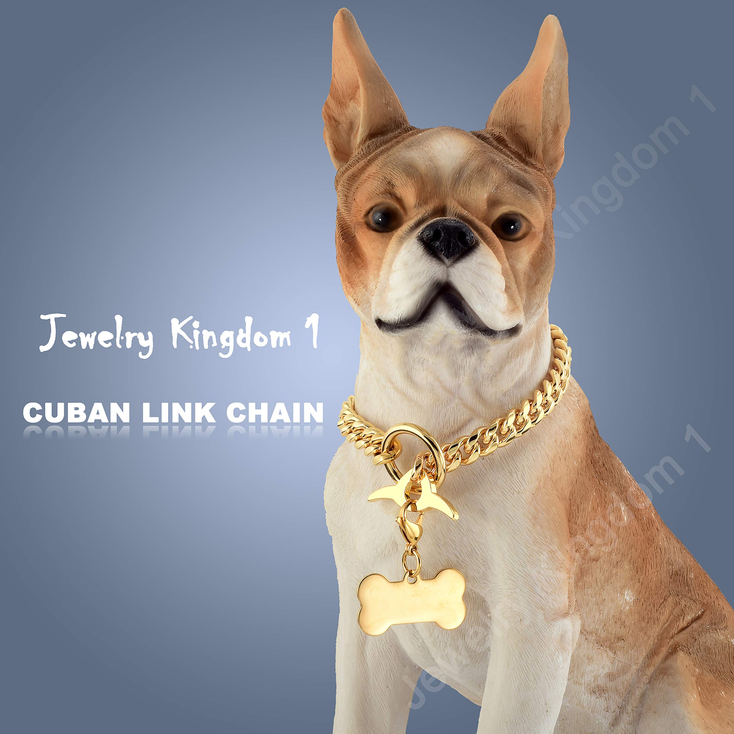 18K Gold Plated Cuban Link Dog Chain Collar - 10MM Heavy Duty Chew Proof Adjustable Training Collar with Toggle Clasp & Dog Tag for Medium Dogs (24 Inch) - Perfect for Walking, Training & Everyday Use