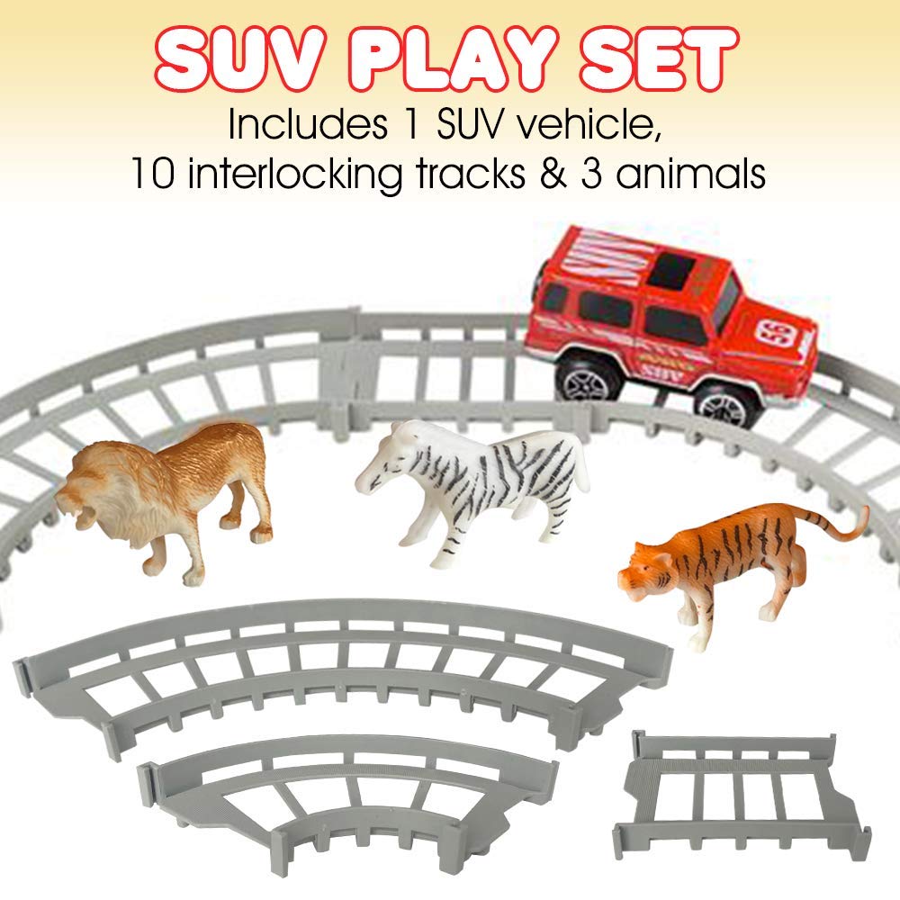 **ArtCreativity Battery-Powered SUV Adventure Playset for Kids - 3 Animal Figurines, 10 Tracks, Safari Car with Lights & Sounds - Perfect Gift for Boys & Girls - Ideal for Indoor & Outdoor Play, Birthday Gifts, and Safari-Themed Adventures**
