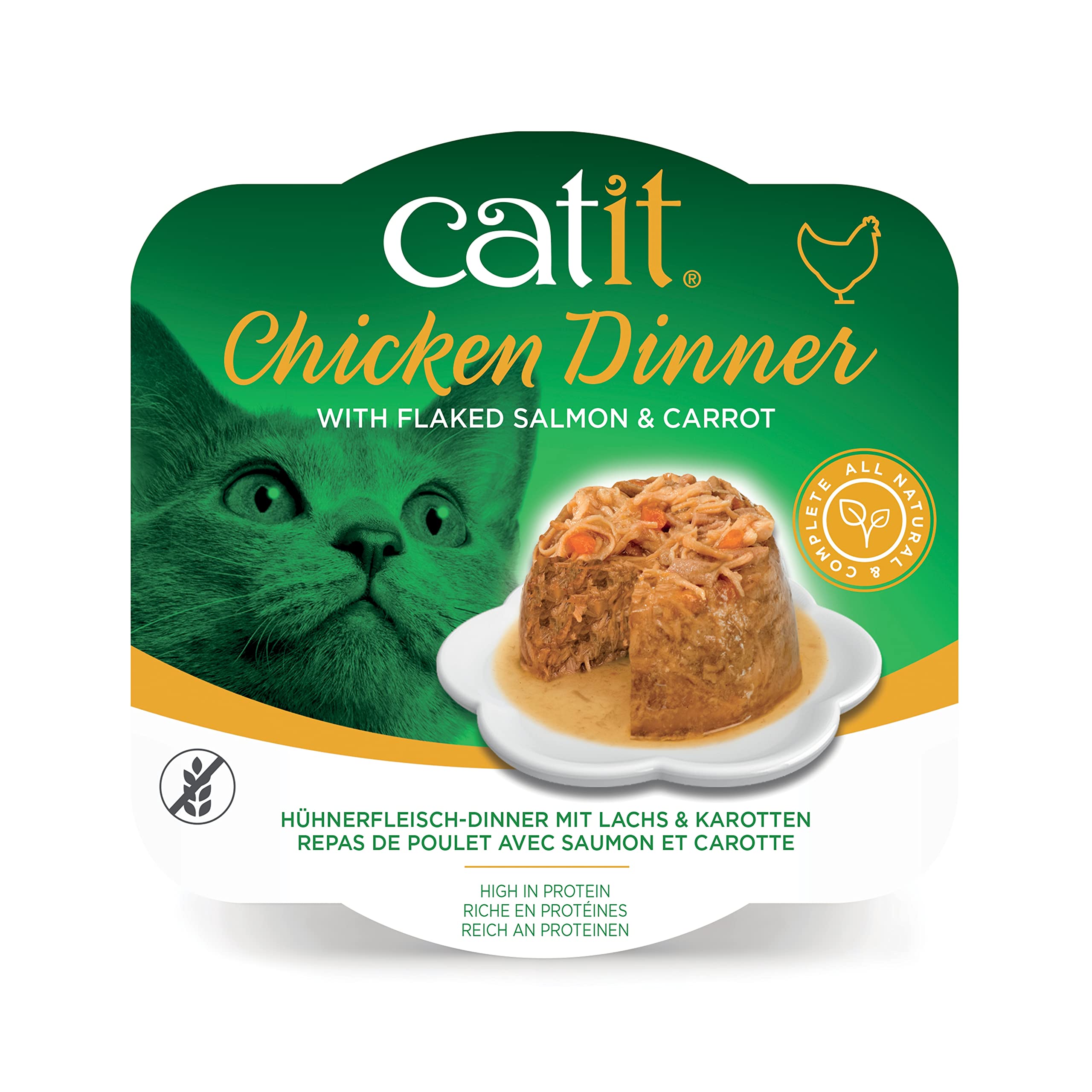 Premium Catit Wet Cat Food - Chicken Dinner with Salmon & Carrot, 80g (Pack of 6) | Grain-Free, High-Protein Wet Cat Food for Adult Cats & Kittens | Perfect for Mealtime, Travel & Picky Eaters