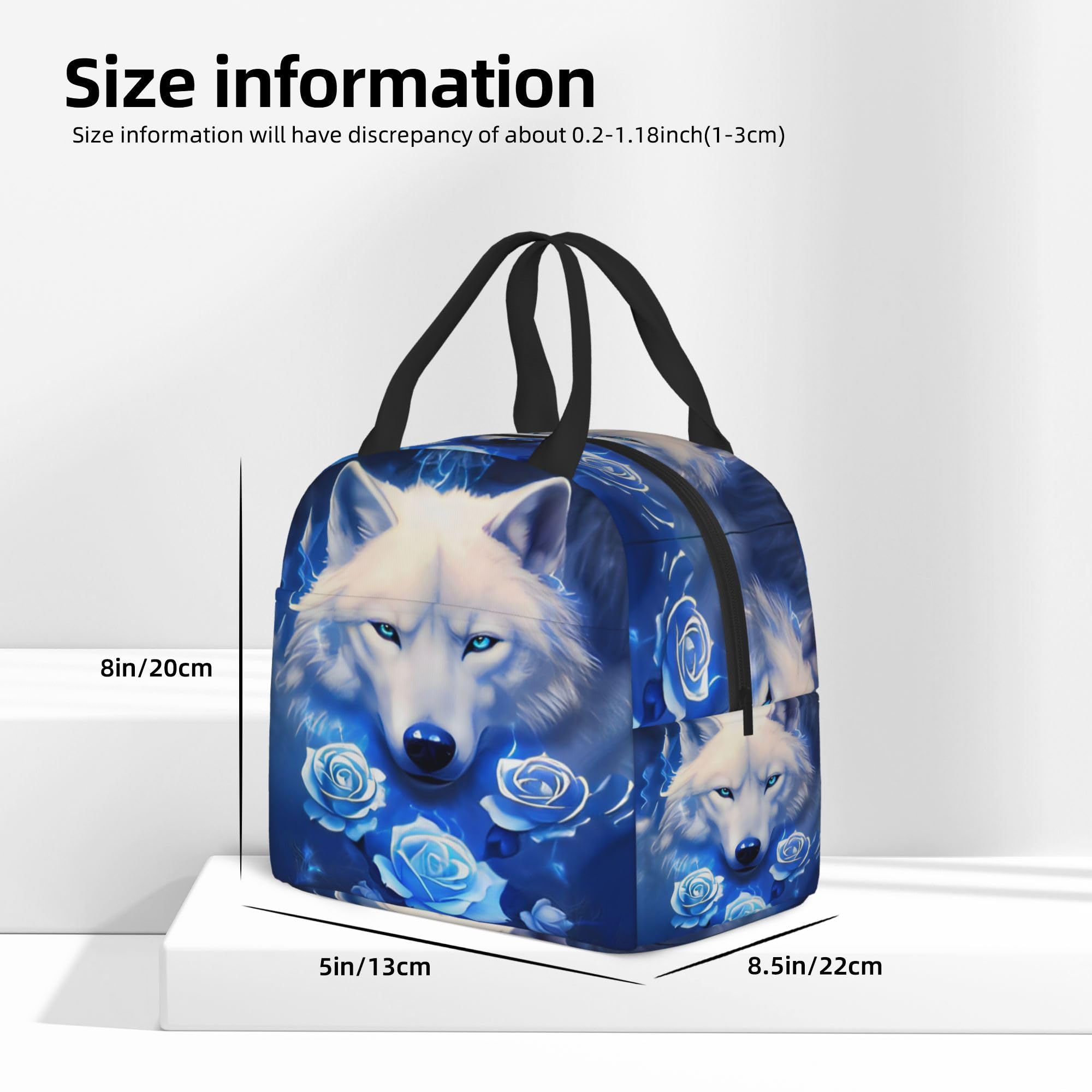 Insulated Blue Rose Wolf Lunch Box - Reusable Meal Bag for School, Work, Travel & Picnic - Food Container for Men, Women, Boys & Girls - Perfect for Office, Outdoor Activities & Daily Commute