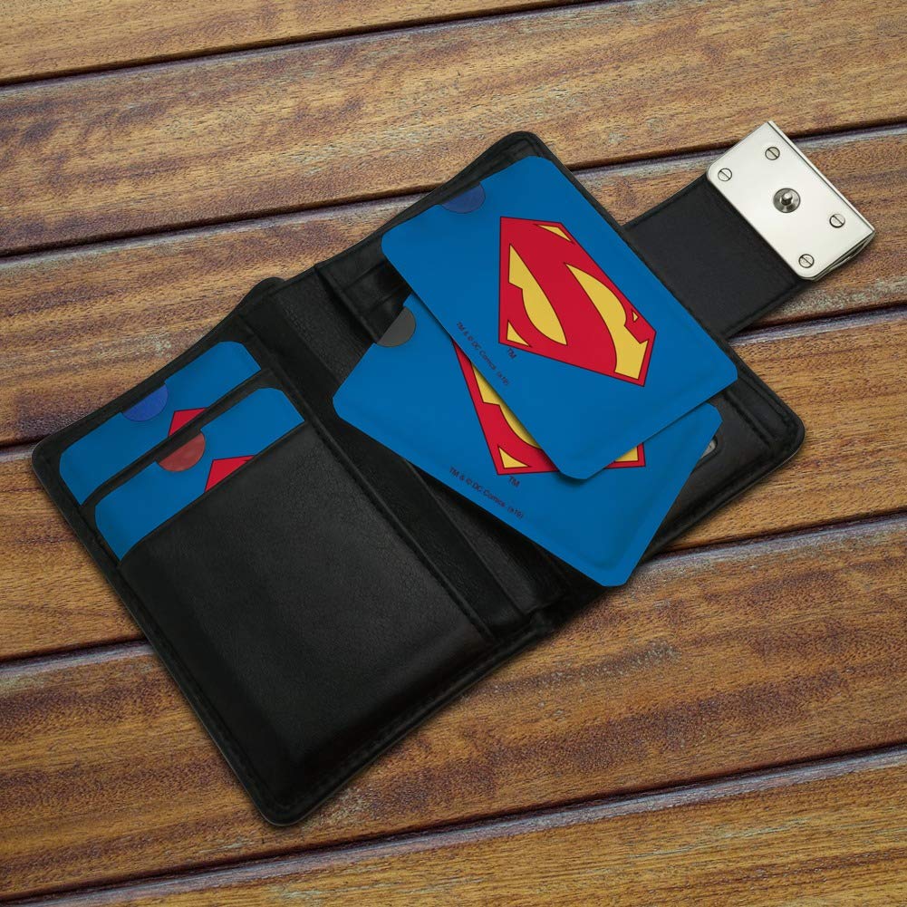 Superman New 52 Shield Logo RFID Blocking Credit Card Holder - Set of 4 Protective Wallets for Contactless Security (Perfect for Travel, Commuting & Everyday Use to Prevent Digital Theft)