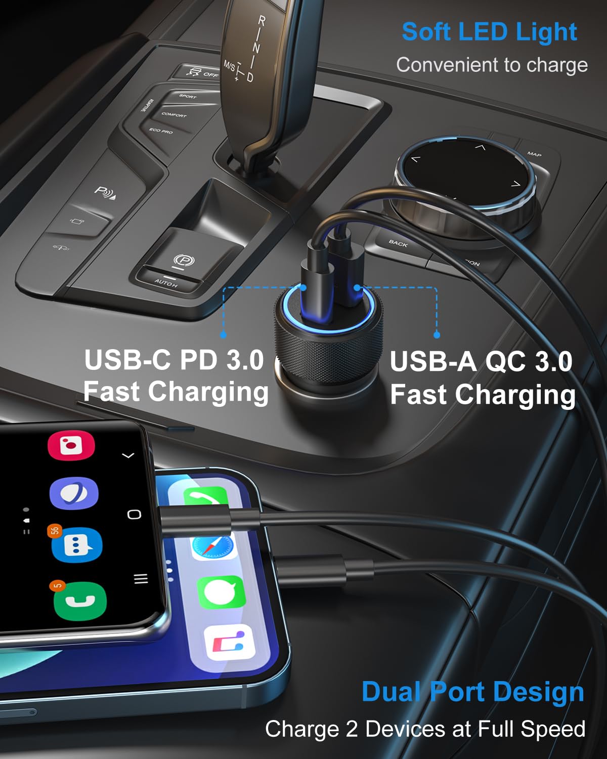 OKRAY 36W Dual USB C Car Charger 4-Pack - PD3.0 & QC3.0 Fast Charging Adapter for iPhone 16/15/14/13 Pro Max, Samsung Galaxy S25/S24/A35, Pixel 9 - 12V Cigarette Lighter Phone Charger for Road Trips & Daily Commute