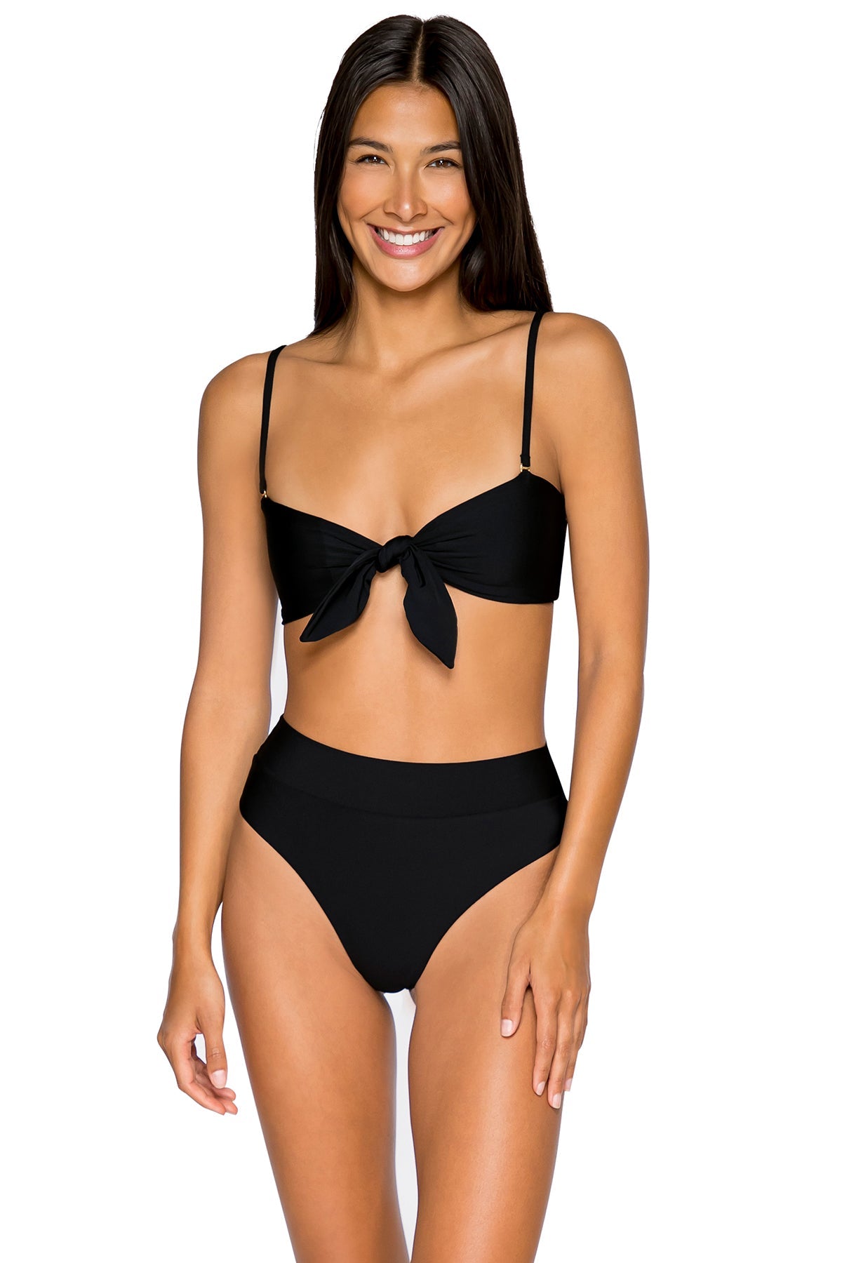 B Swim Black Out Calypso Top - Women's High Neck Athletic Swimwear for Surfing, Beach Volleyball & Pool Workouts