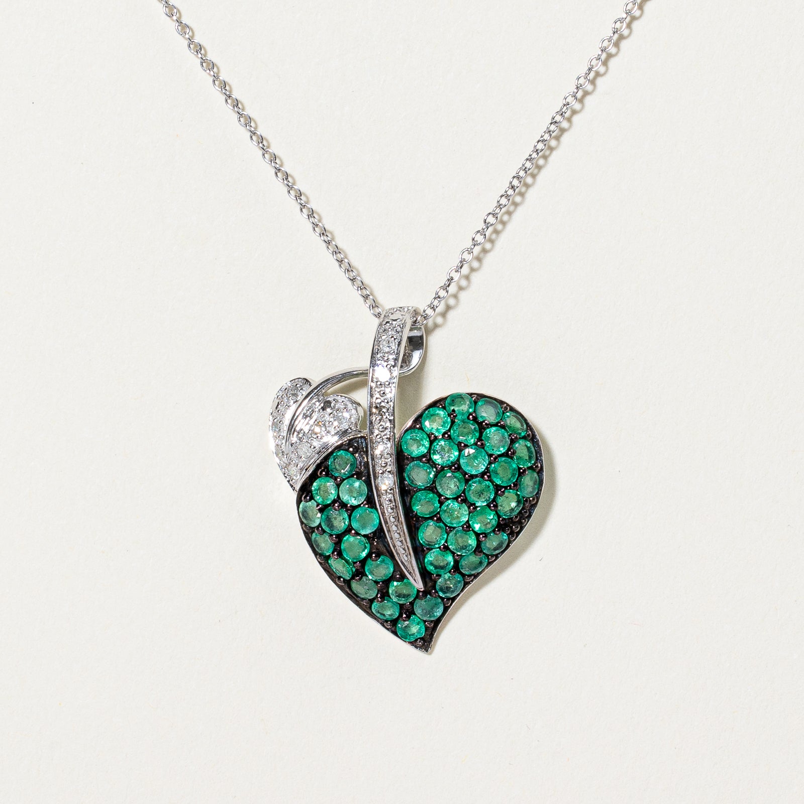 Emerald Heart Pendant Necklace - 1.60ctw Genuine Emerald & 0.12ctw Diamond Accents - 17