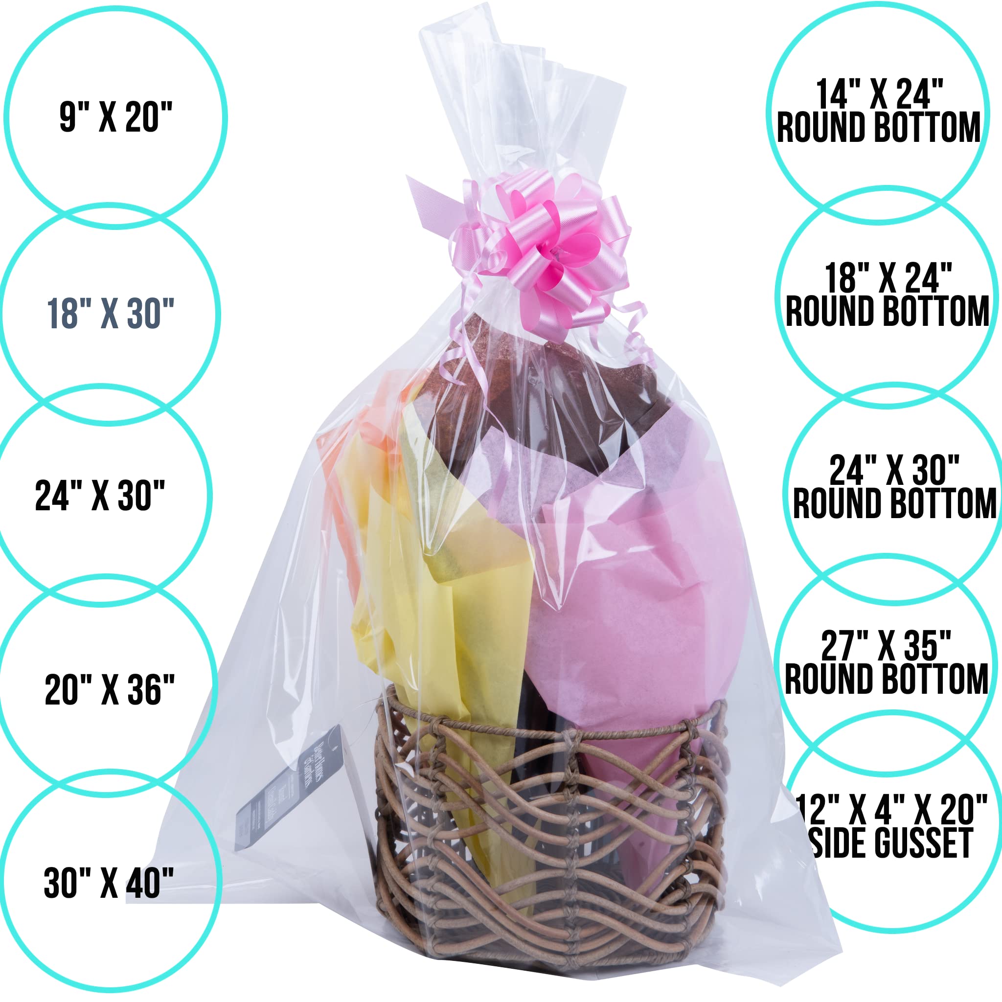 A1 Bakery Supplies 10-Pack Clear Cellophane Gift Bags 12x24 Inches - Perfect for Gift Baskets, Party Favors & Bakery Packaging