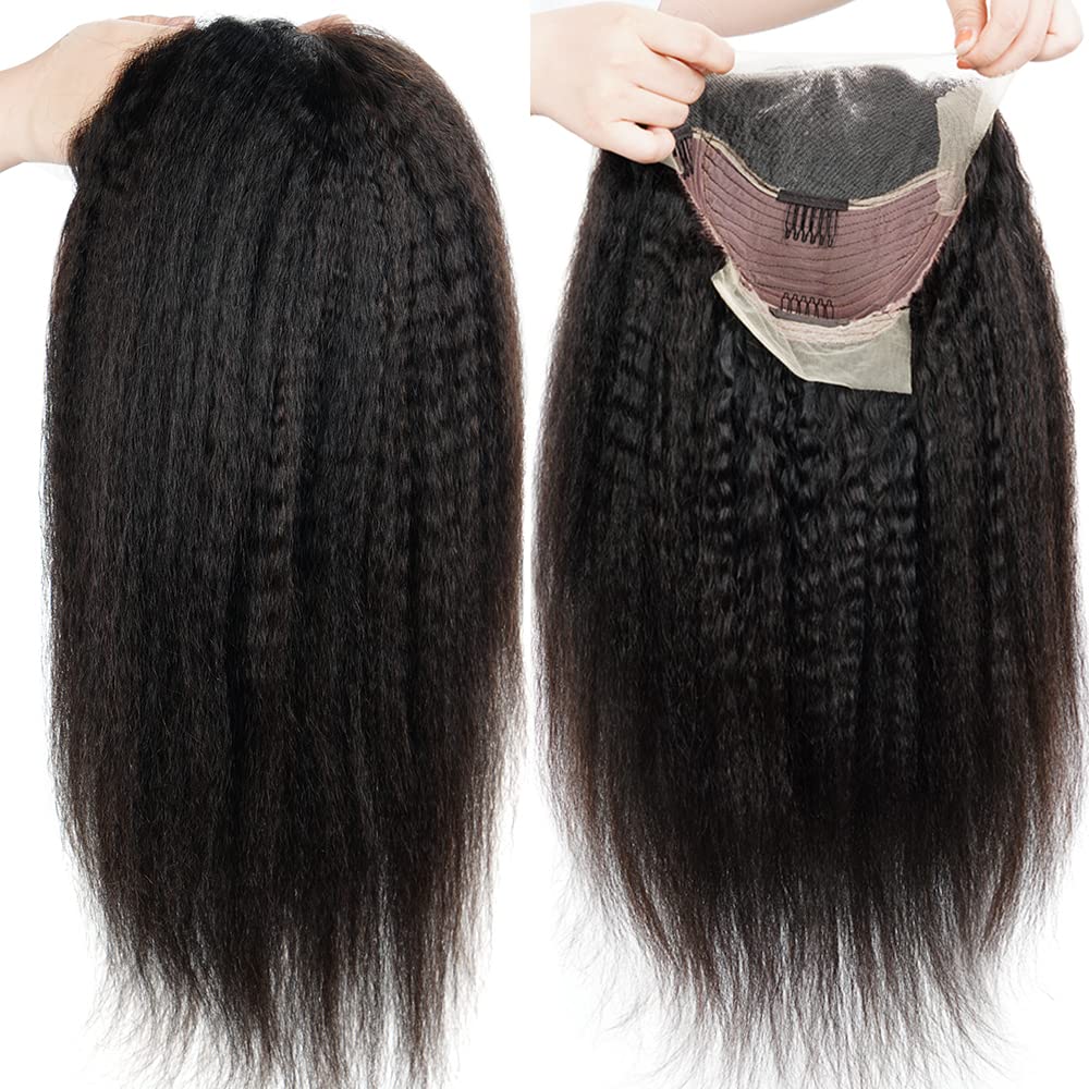 13X4 Kinky Straight Lace Front Wigs Human Hair for Women - 26 Inch Glueless Pre Plucked Hairline with Baby Hair - 180% Density Yaki Straight Lace Wigs Natural Black - Perfect for Daily Wear, Cosplay & Special Occasions