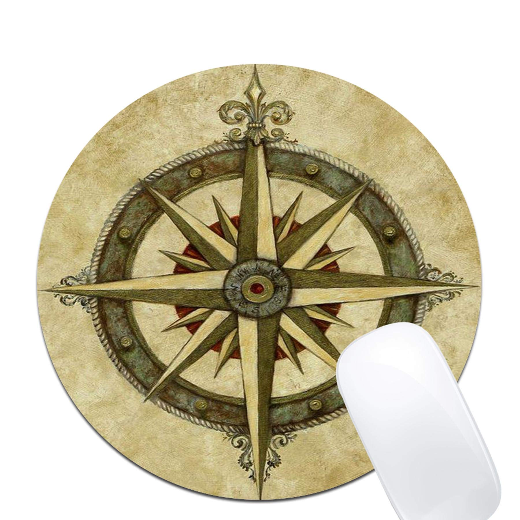 PROEVER Non-Slip Round Mouse Pad with Compass Design - Ergonomic Rubber Base for Office & Gaming - Perfect for Computers, Laptops & Workstations (Home Office, Gaming Setup, Study Desk Accessory)