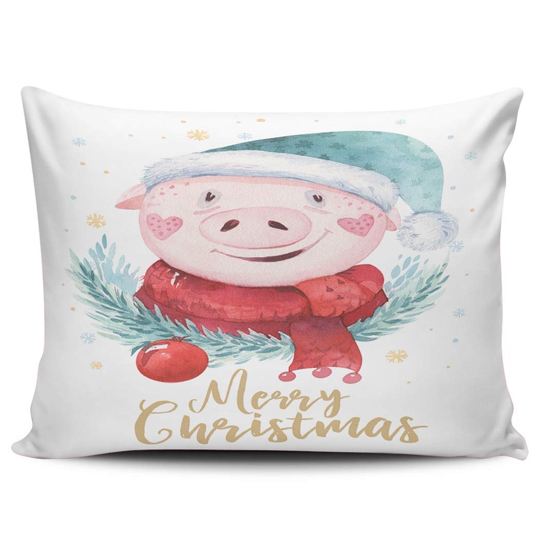 KELEMO Watercolor Cute Pig Cartoon Throw Pillow Covers 12x18 Inches - Funny Animal Design for Home Decor, Chinese New Year Celebration, Indoor & Outdoor Use - Perfect for Sofa, Bedroom, and Living Room Decoration
