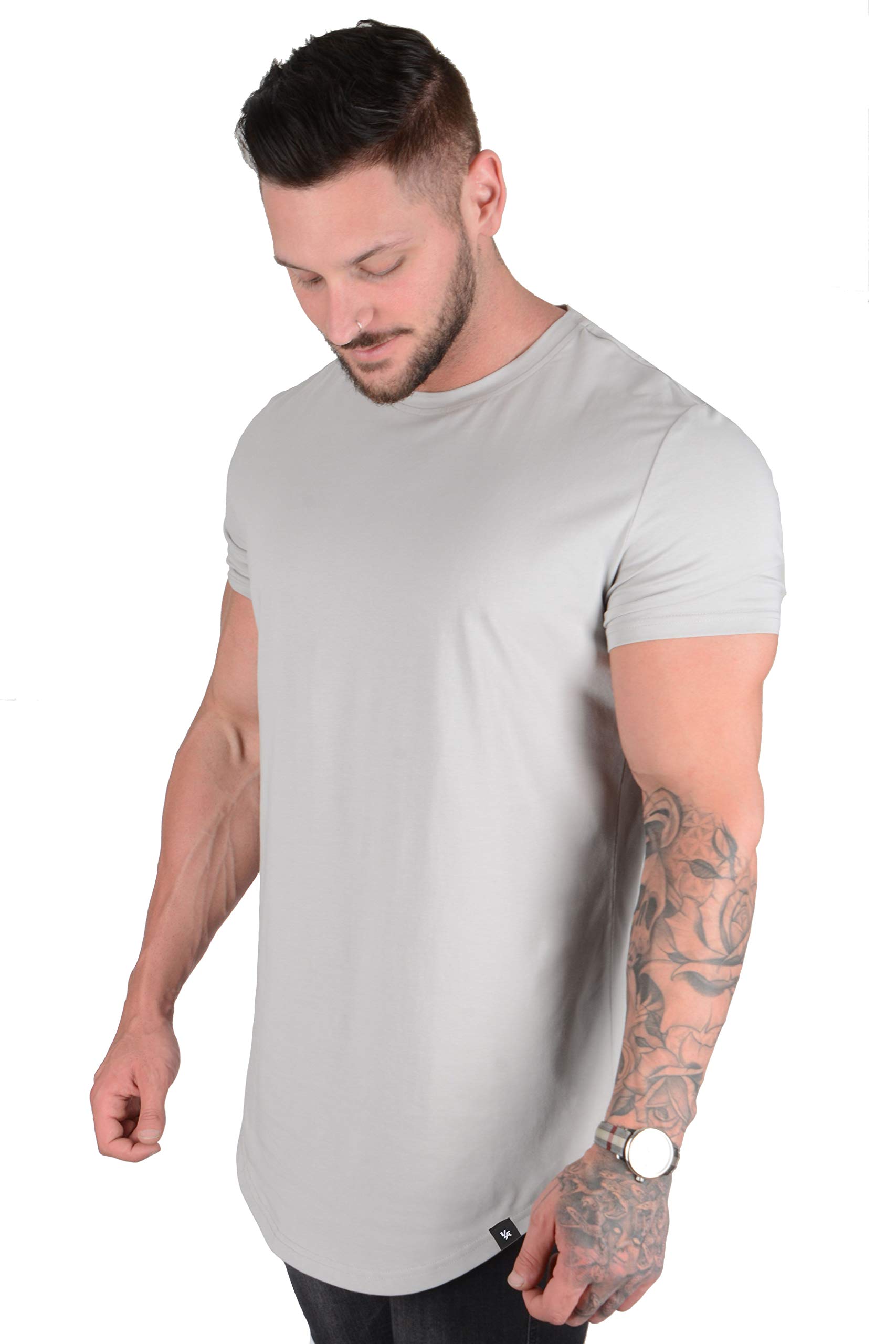 YoungLA Men's Slim Fit Long Drop Cut T-Shirt - Workout & Gym Essential - Moisture Wicking Performance Tee for Training, Running & Casual Wear