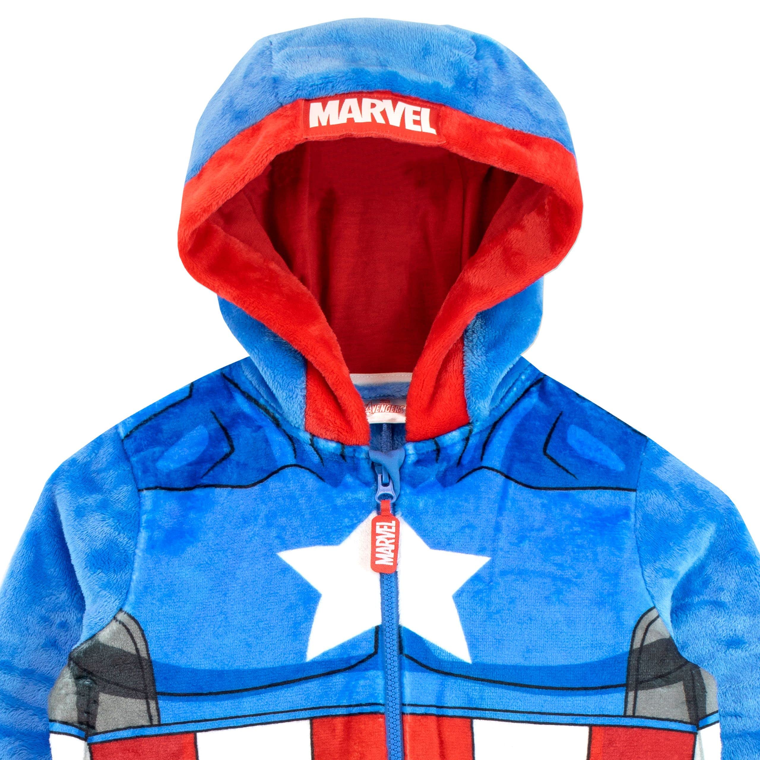 Marvel Boys' Captain America Onesie Pajamas - Superhero Costume for Kids & Toddlers - Soft & Comfortable Sleepwear for Halloween, Cosplay & Birthday Parties