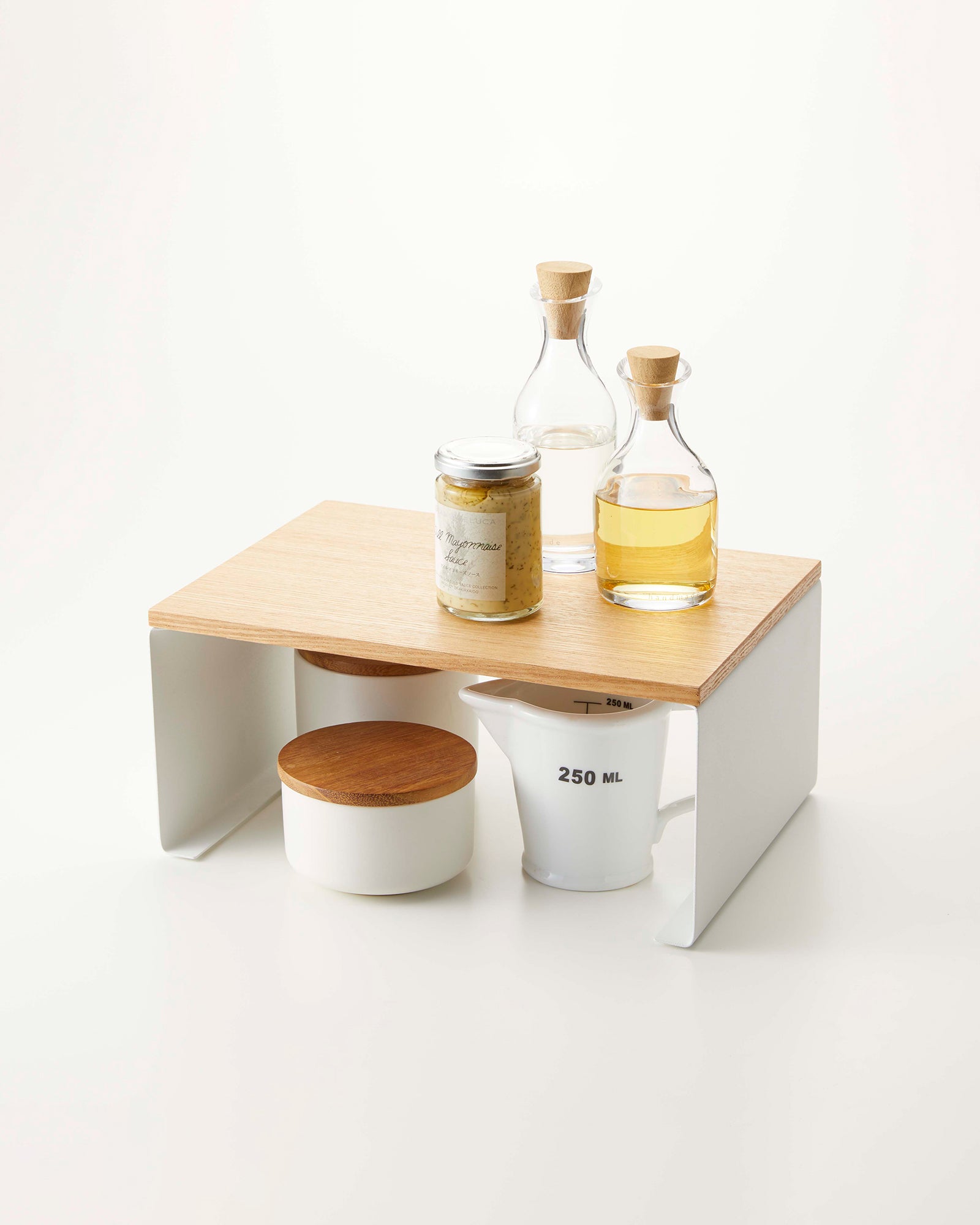 Stackable Countertop Shelf Organizer - 2 Sizes (Steel & Wood) for Kitchen, Bathroom & Office Storage