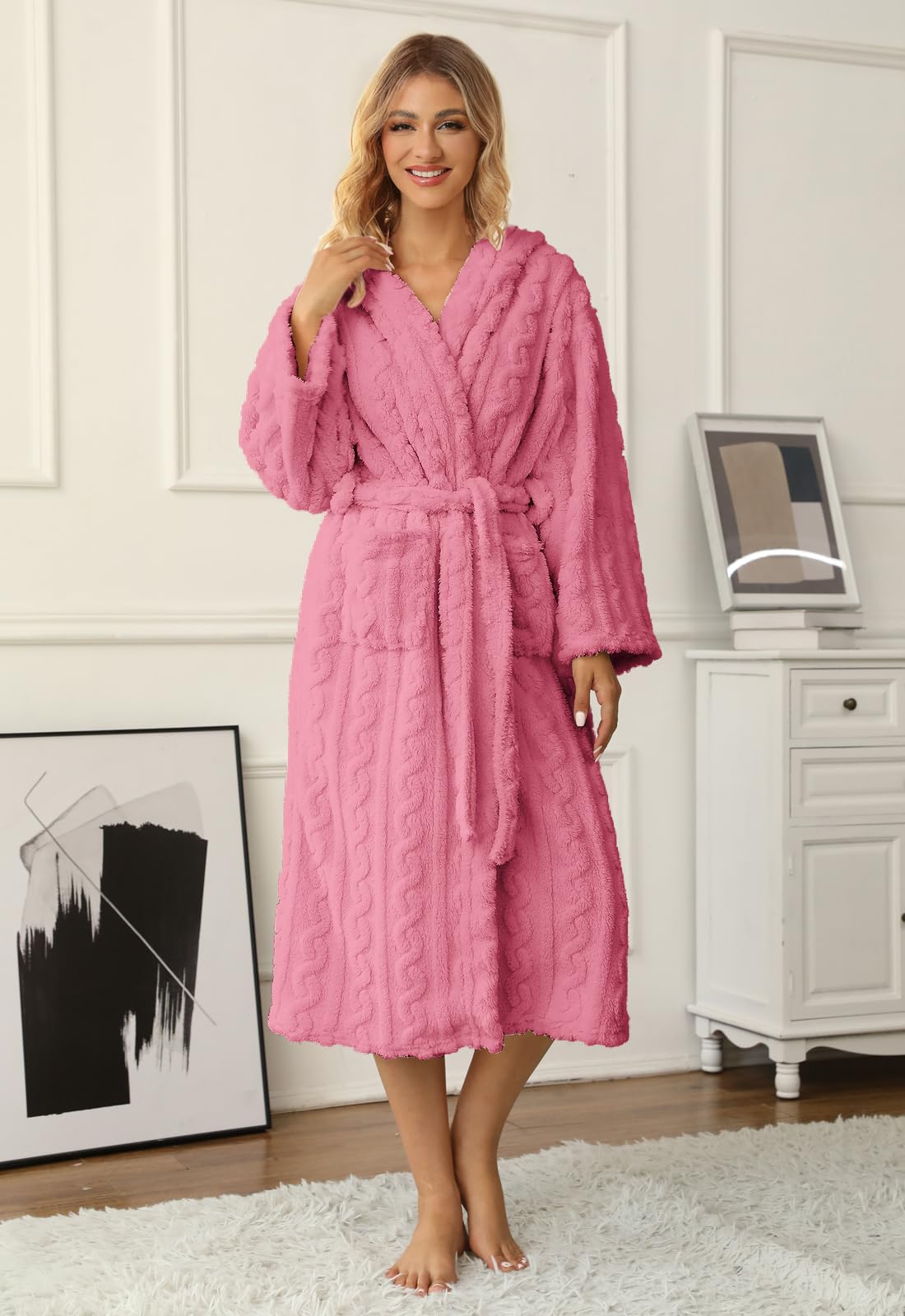 Umeyda Girls & Women's Twist Fleece Robes - Soft Warm Hooded Bathrobe for Kids & Adults | Cozy Fuzzy Bathrobe Gift for Spa, Lounge & Winter Comfort