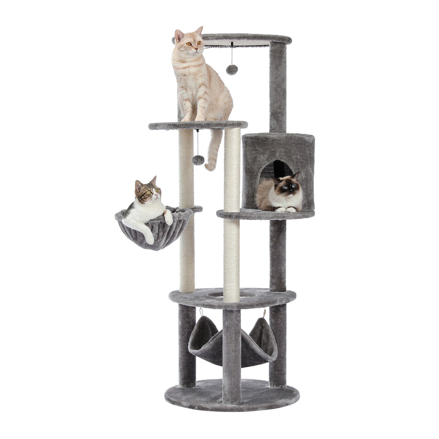 Minimalist Grey Fabric Cat Tower Condo 152cm - Modern Cat Tree for Indoor Cats, Perfect for Small Spaces & Apartments - Play, Climb & Nap in Style