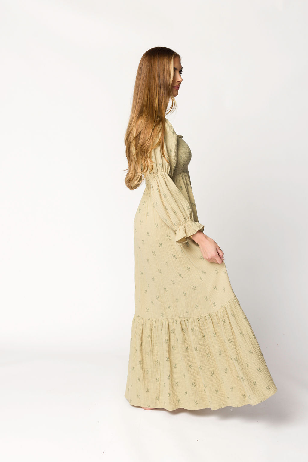 Emerson 100% Cotton Gauze Maxi Dress in Thyme - Bump Friendly Maternity Dress for Pregnancy, Nursing & Postpartum | Comfortable Summer Boho Dress for Beach, Vacation & Casual Wear