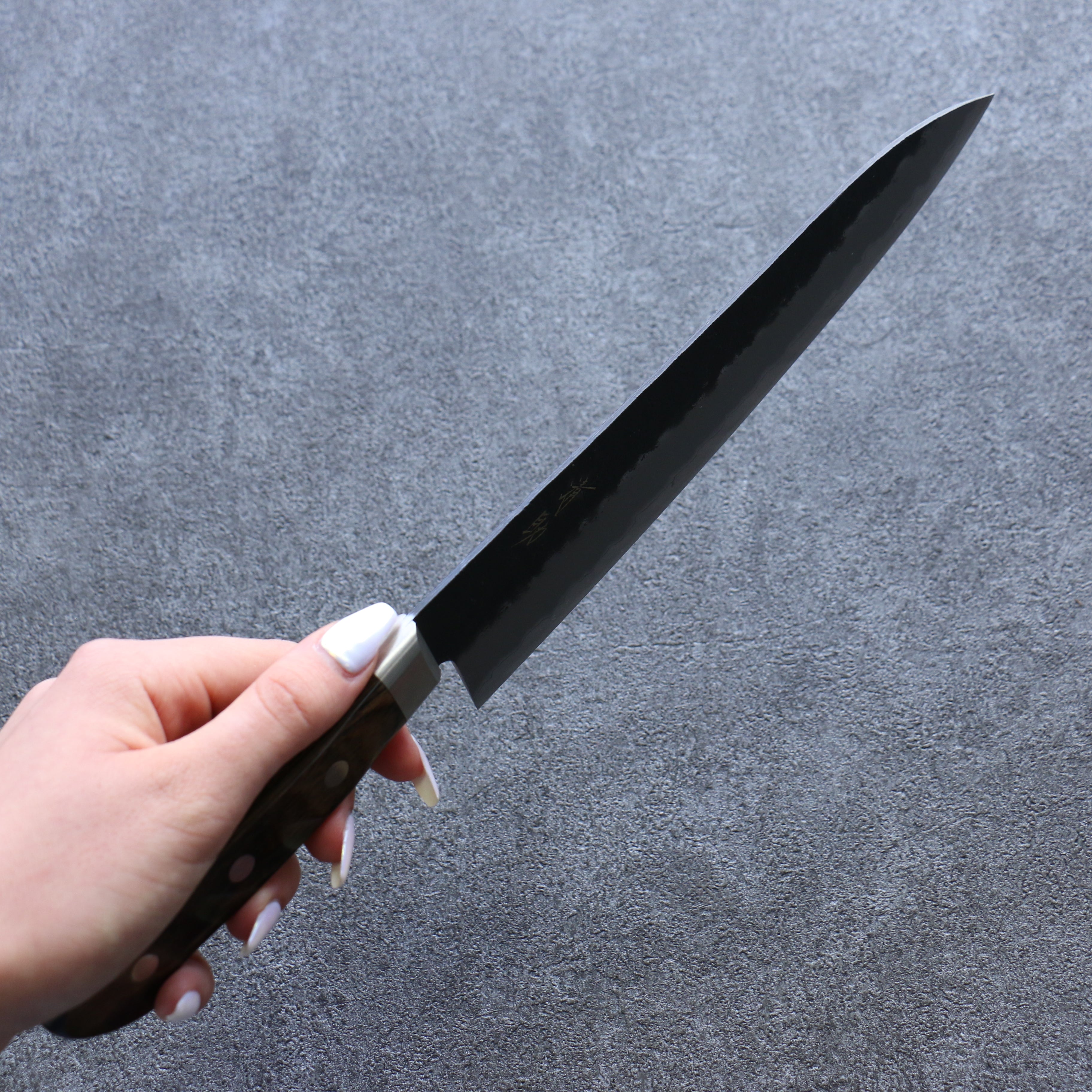 Premium Seisuke Blue Super Black Gyuto 210mm Japanese Chef Knife with Brown Pakka Wood Handle - Professional Kitchen Knife for Slicing, Dicing, and Chopping Vegetables, Meat, and Fish