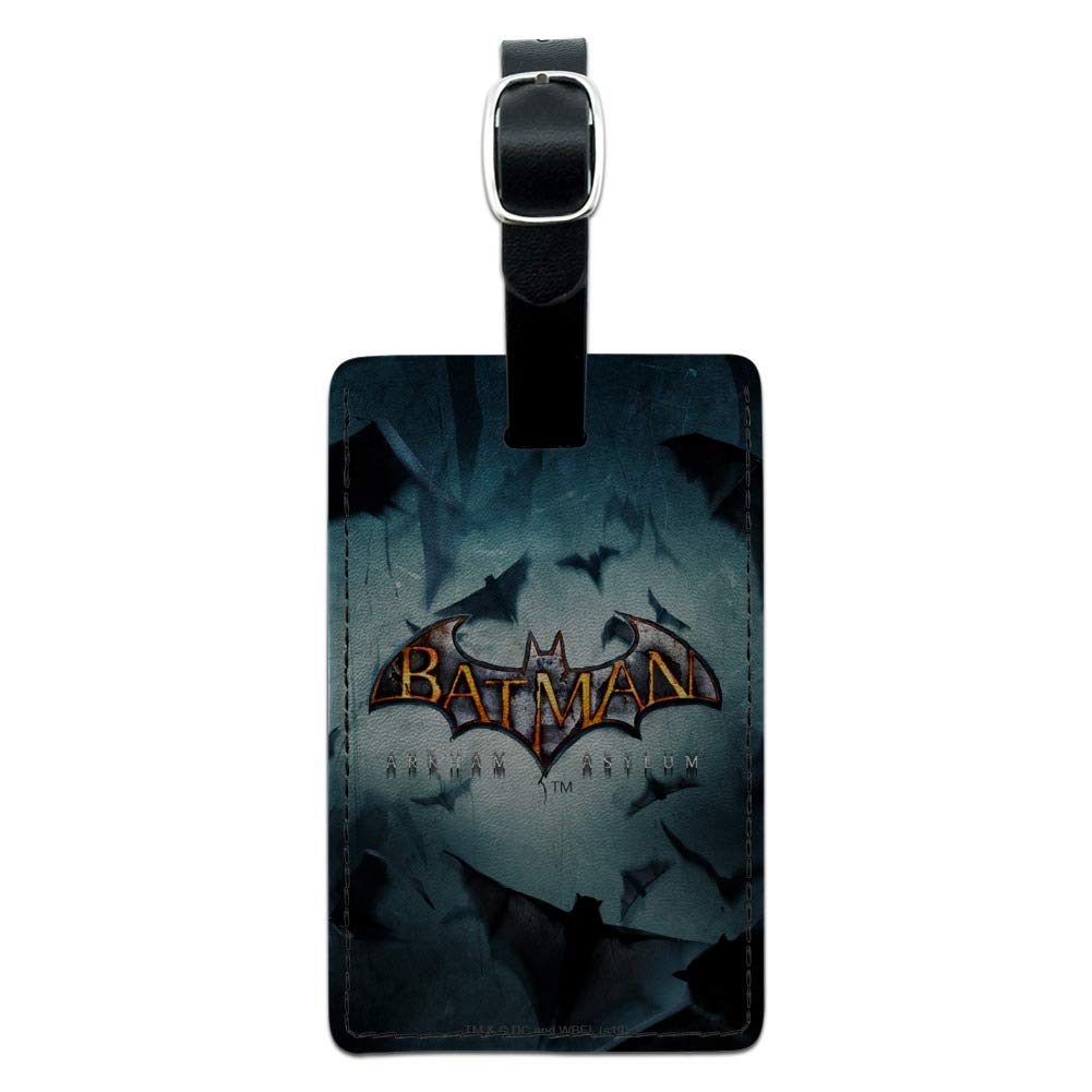 Batman Arkham Asylum Video Game Logo Leather Luggage Tag - Rectangle ID Card Holder for Suitcases, Backpacks & Travel Bags - Perfect for Cosplay, Comic Con & Batman Fans