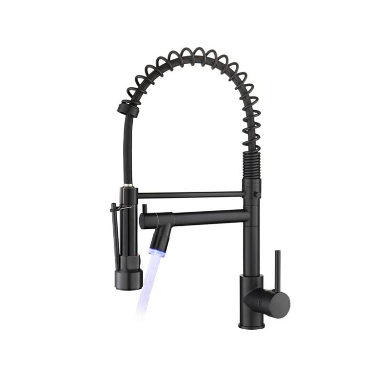 Black Single Handle Copper Kitchen Faucet - Modern Farmhouse Sink Faucet with Pull Down Sprayer for Home & Restaurant Use