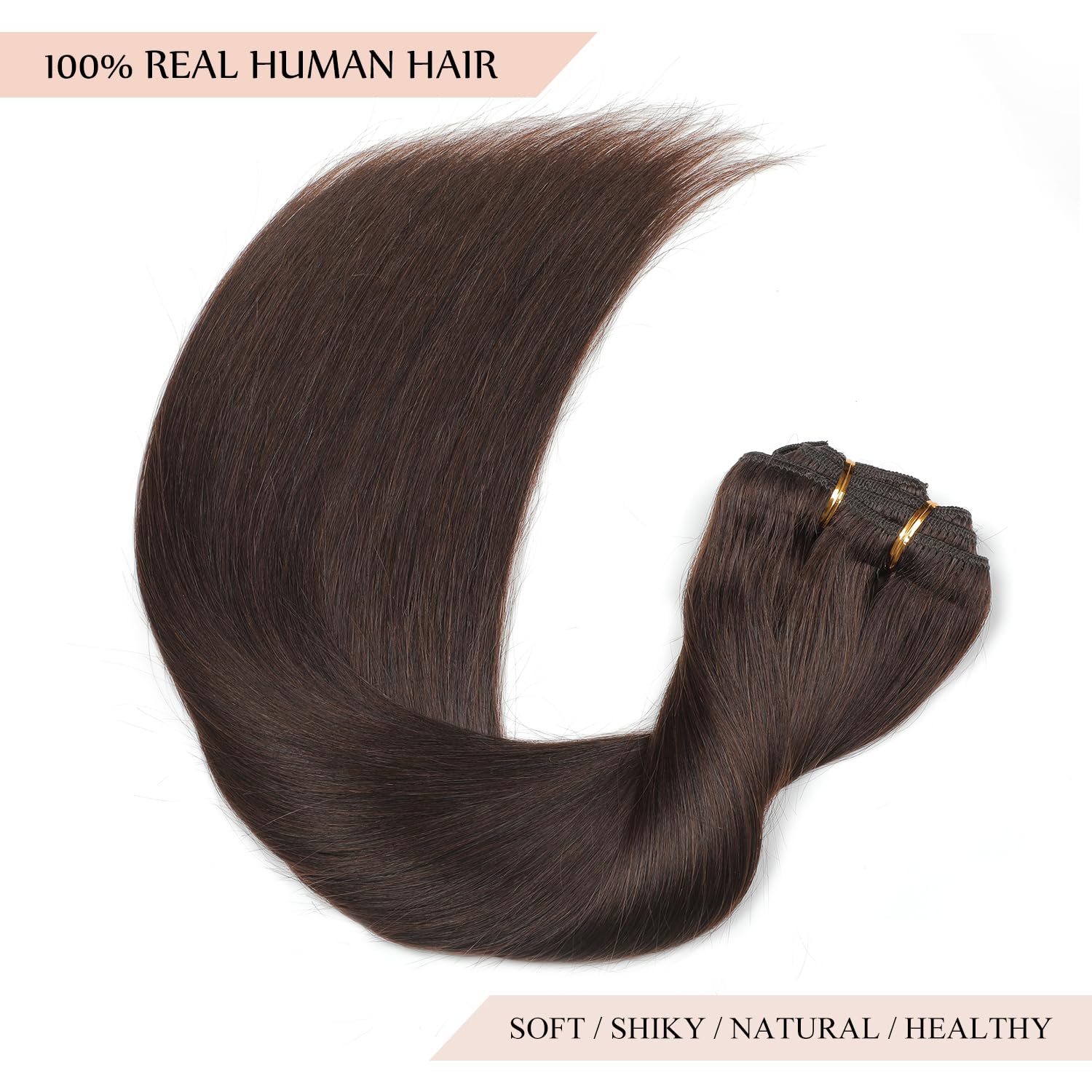 22 Inch 170g 7pcs Sisily Clip-in Human Hair Extensions - Real Remy Human Hair, Dark Brown Straight Double Weft for Volume & Length - Perfect for Parties, Weddings & Daily Styling