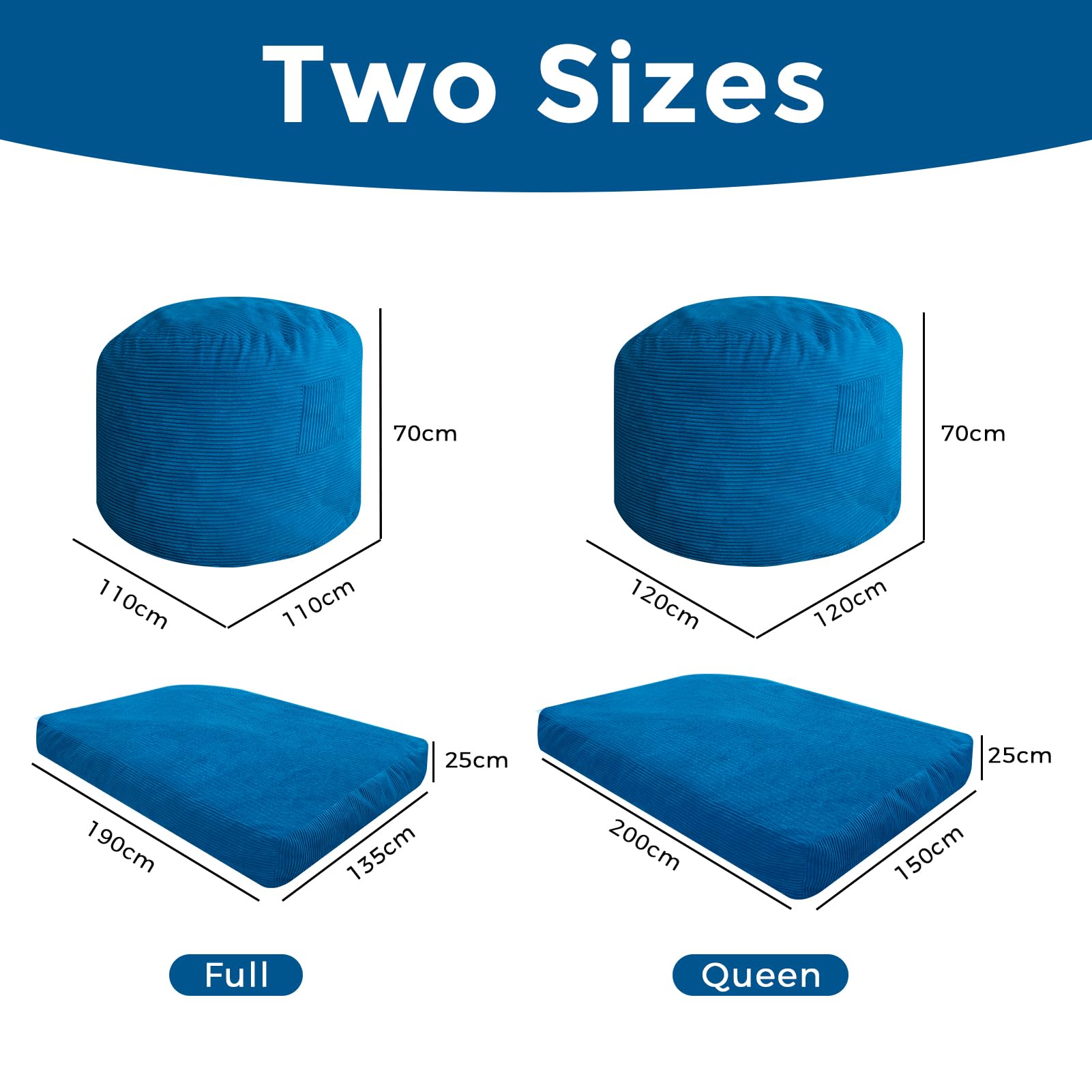 MAXYOYO Oversized Bean Bag Chair for Adults - Convertible to Floor Mattress Bed, Blue - Extra Large Comfortable Lounge Chair for Living Room, Bedroom, Dorm & Game Room