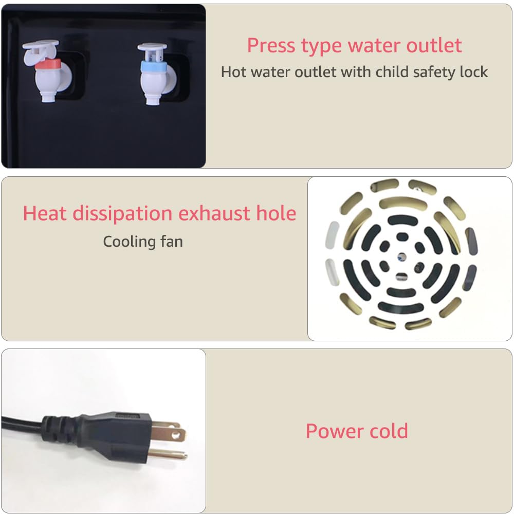 Top Loading Hot and Cold Water Dispenser - 5 Gallon & 3 Gallon Bottle Water Cooler with Child Safety Lock | Energy Efficient Home & Office Water Machine | Perfect for Kitchen, Living Room, or Workplace | Black